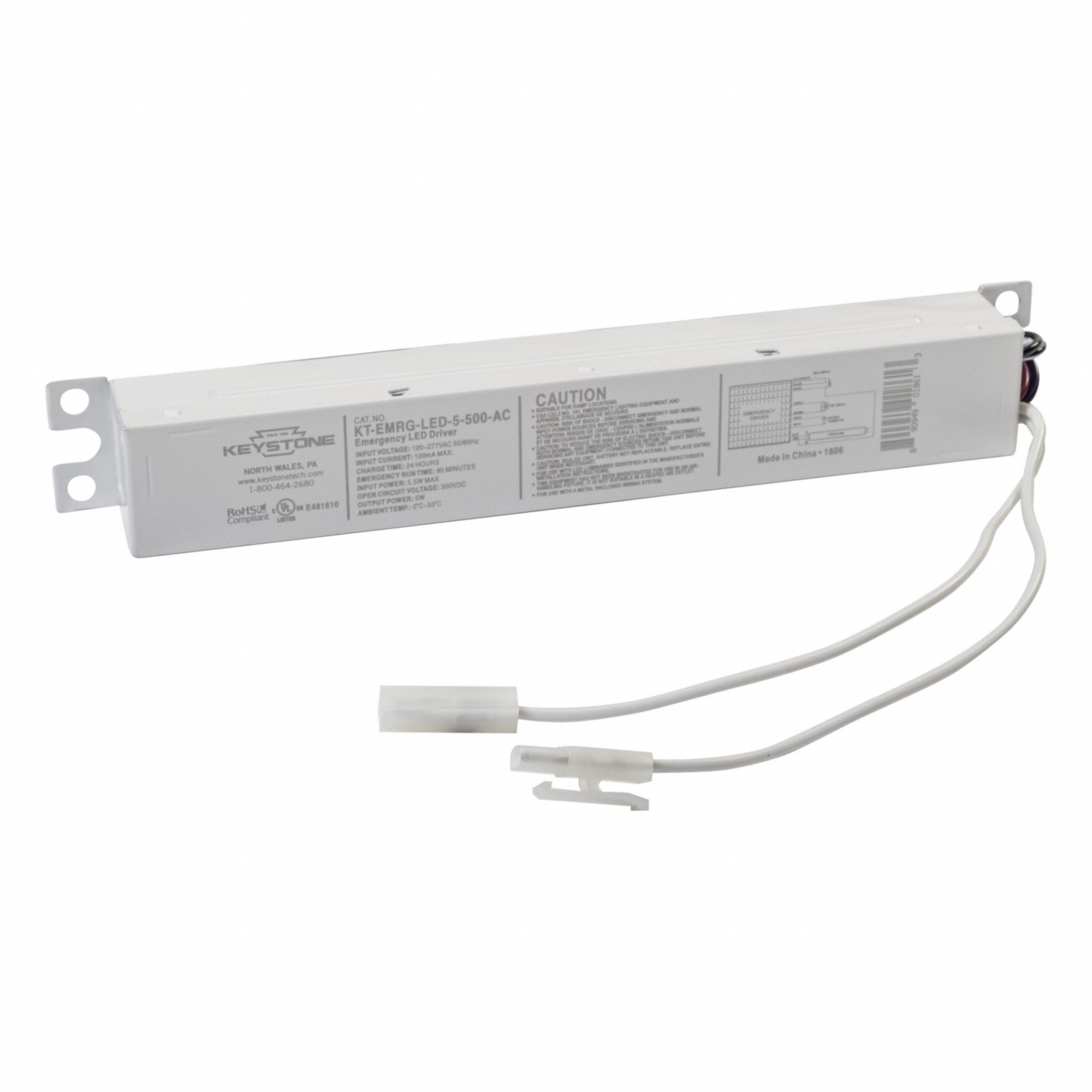 Emergency LED Backup Battery 5W: 5 W Max. Bulb Watts, 120 to 277V AC