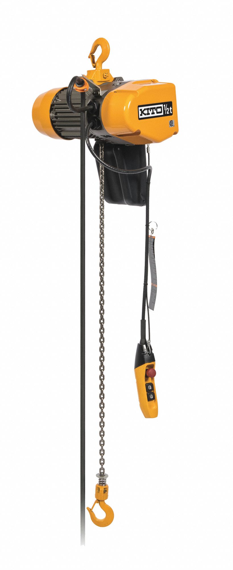 ELECTRIC CHAIN HOIST, 250 LBS CAPACITY, 10 FT LIFT, 2 SPEED, 208/230V, 3 PHASE, PENDANT CONTROL, YLW