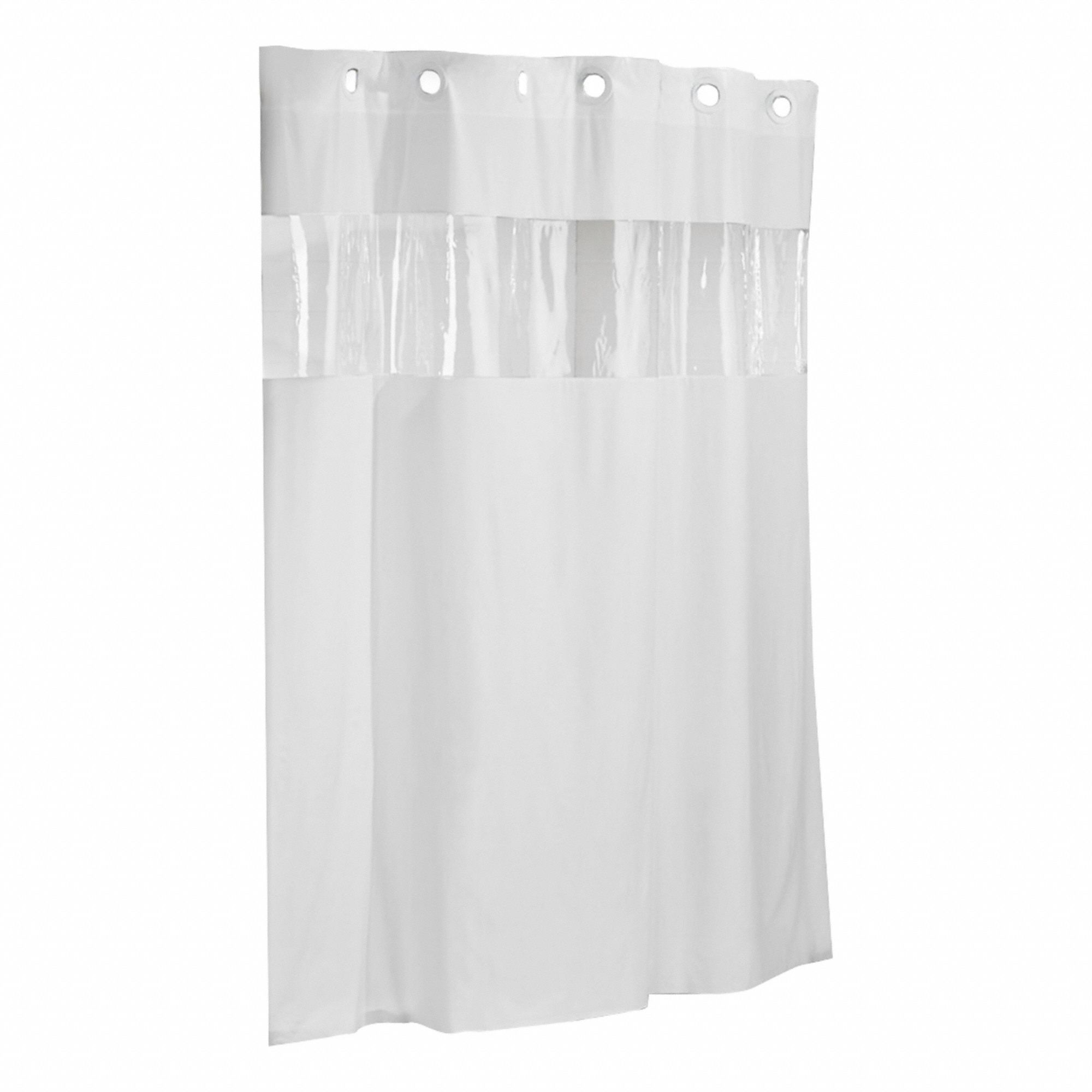 Shower Curtain: HBH08VIS01AM, Vinyl, White, 74 in Overall Wd, 74 in x 74 in, 74 in, White
