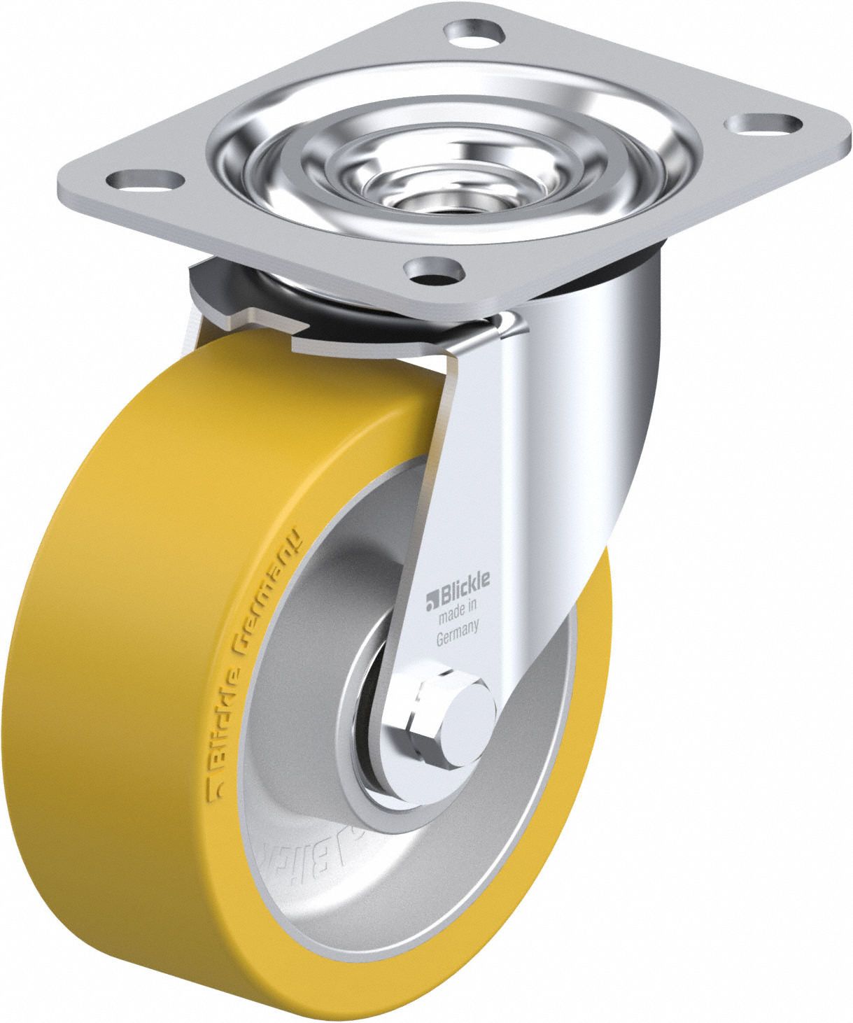 Plate Caster: Swivel, No Brake, Polyurethane, 102 mm Wheel Dia, 40 mm Wheel Wd, Slot