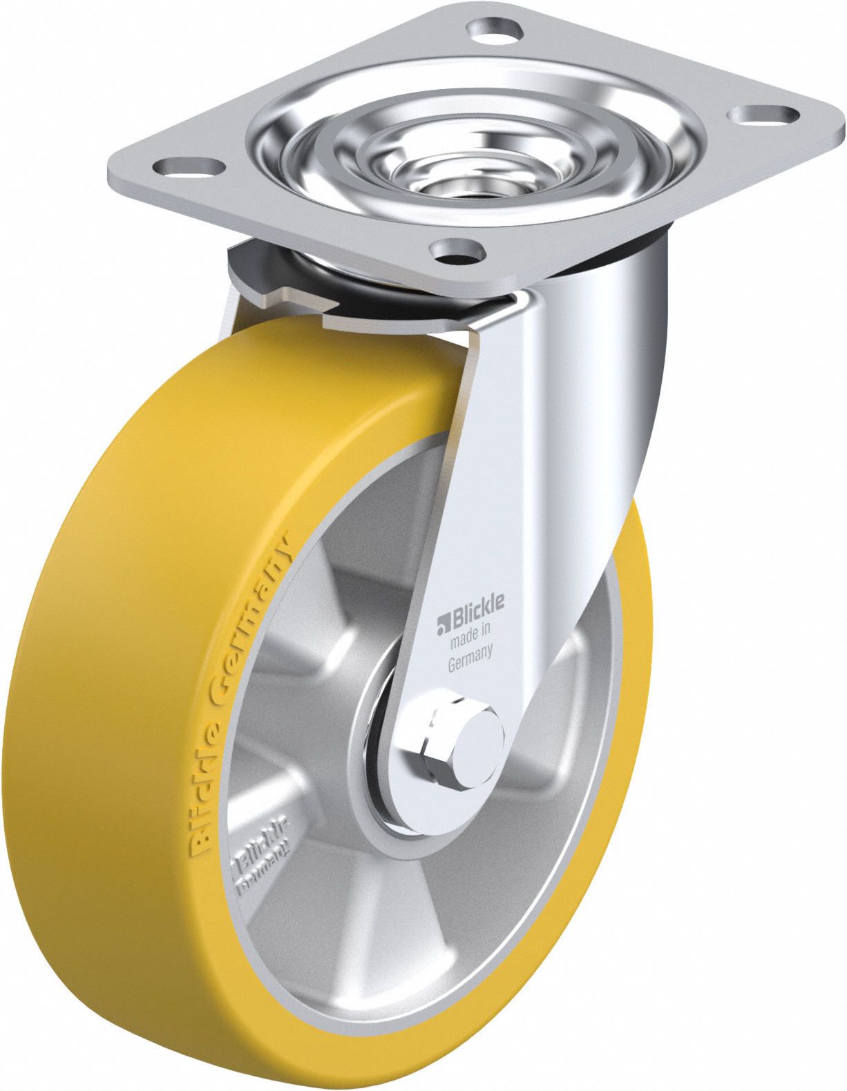 Plate Caster: Swivel, No Brake, Polyurethane, 127 mm Wheel Dia, 40 mm Wheel Wd, Slot