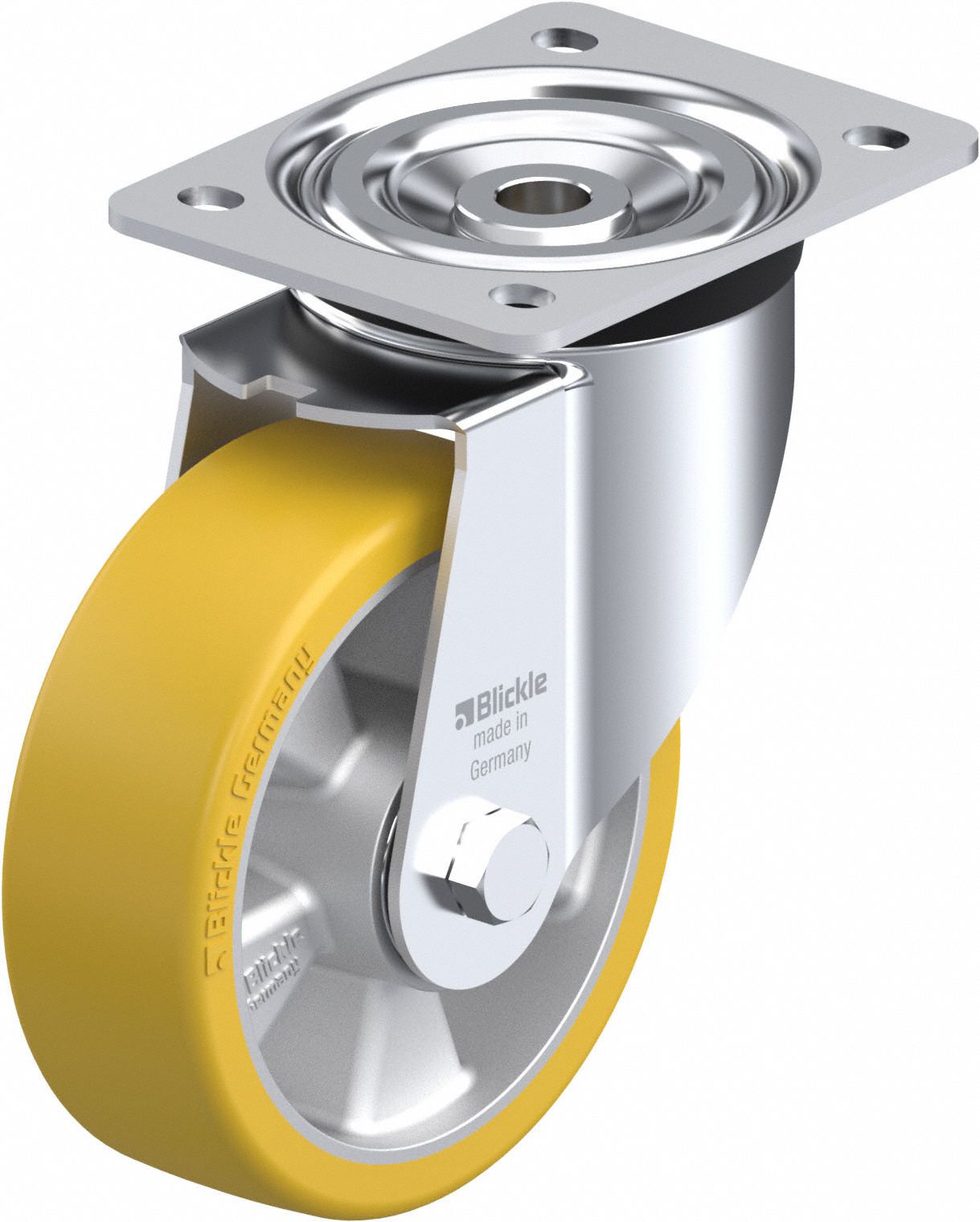 Plate Caster: Swivel, No Brake, Polyurethane, 6 in Wheel Dia, 2 in Wheel Wd, Slot