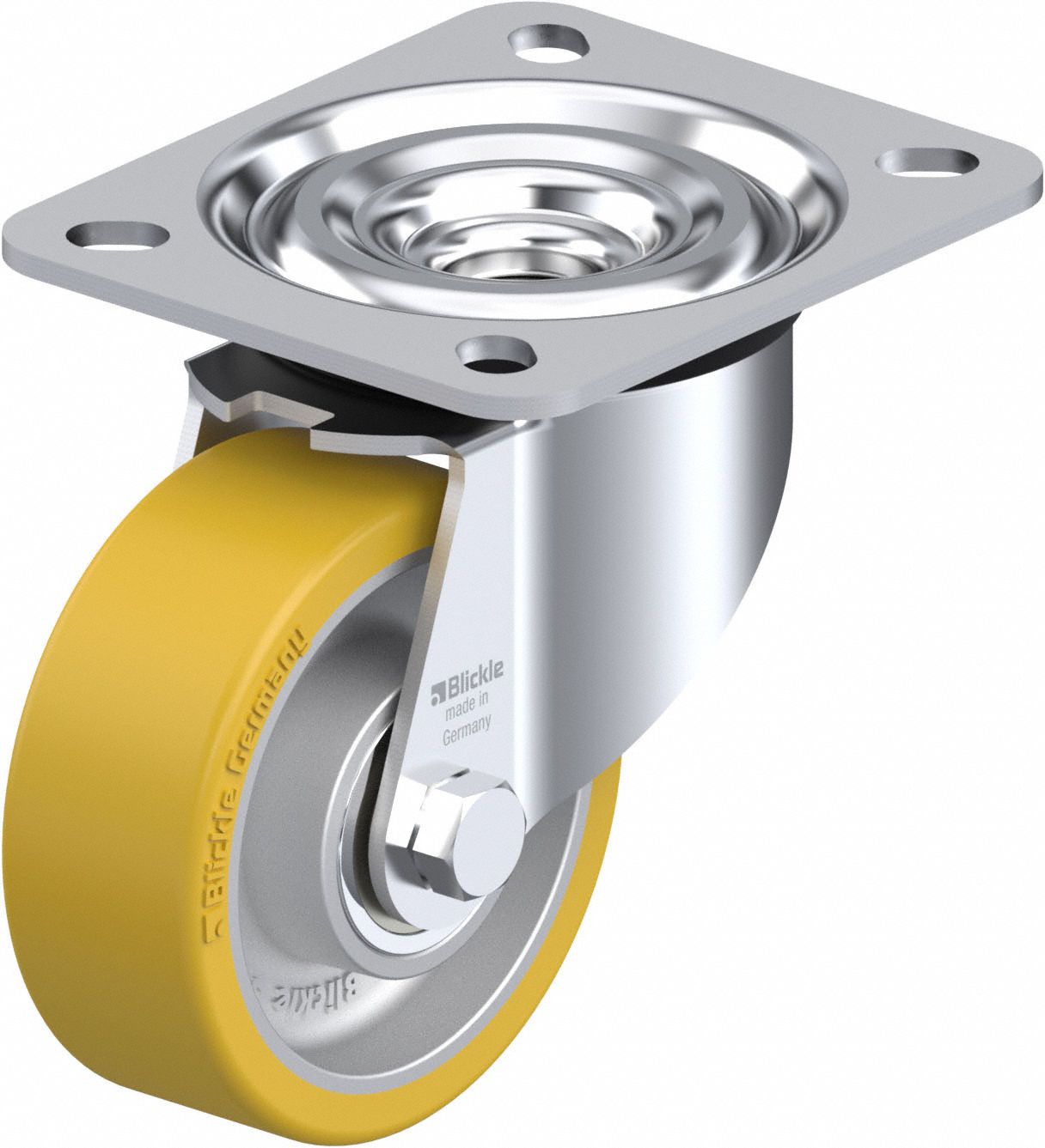 Plate Caster: Swivel, No Brake, Polyurethane, 79 mm Wheel Dia, 30 mm Wheel Wd, Slot