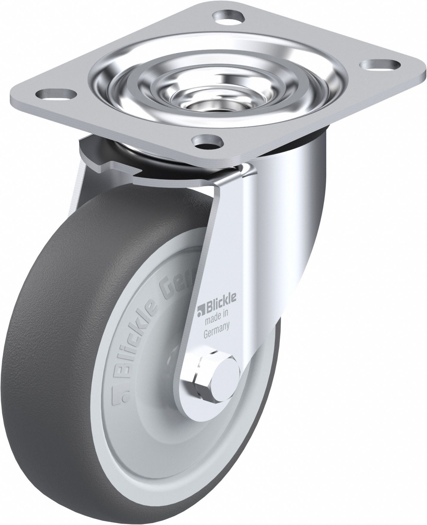 Plate Caster: Swivel, No Brake, Polyurethane, 102 mm Wheel Dia, 32 mm Wheel Wd, Slot