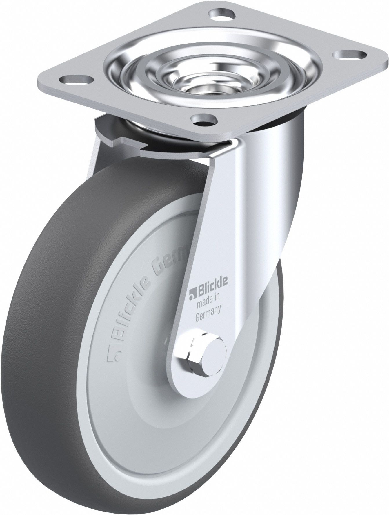 Plate Caster: Swivel, No Brake, Polyurethane, 127 mm Wheel Dia, 32 mm Wheel Wd, Slot
