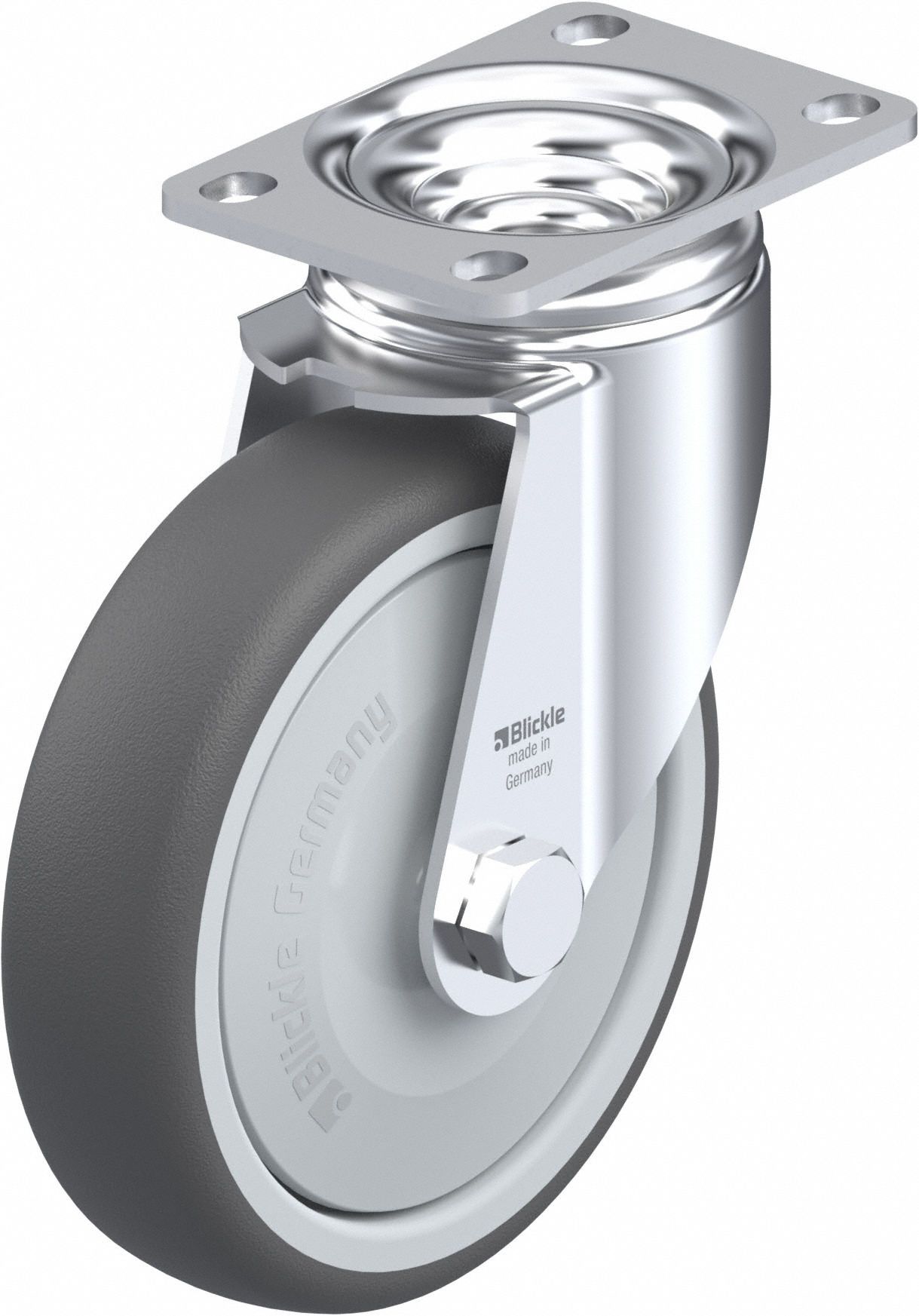 Plate Caster: Swivel, No Brake, Polyurethane, 5 in Wheel Dia, 1 1/4 in Wheel Wd