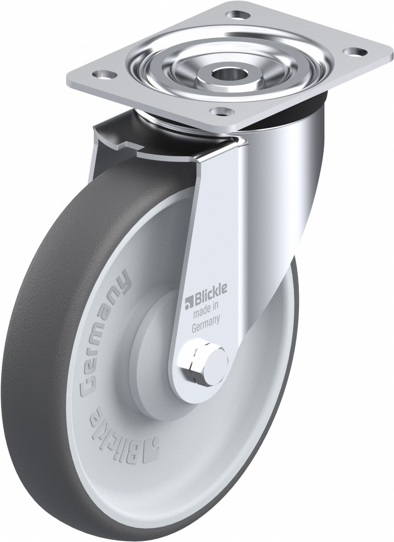 Plate Caster: Swivel, No Brake, Polyurethane, 8 in Wheel Dia, 1 9/16 in Wheel Wd