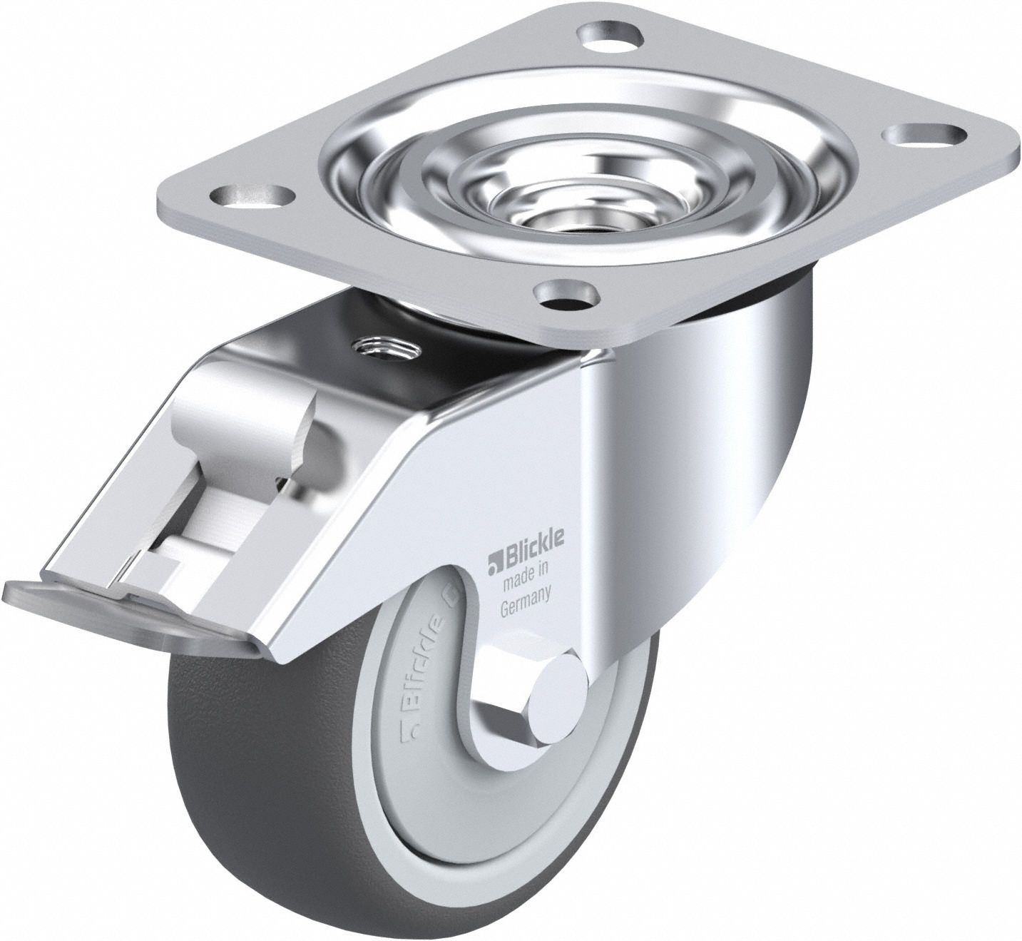 Plate Caster: Swivel, Total Lock, Polyurethane, 79 mm Wheel Dia, 32 mm Wheel Wd