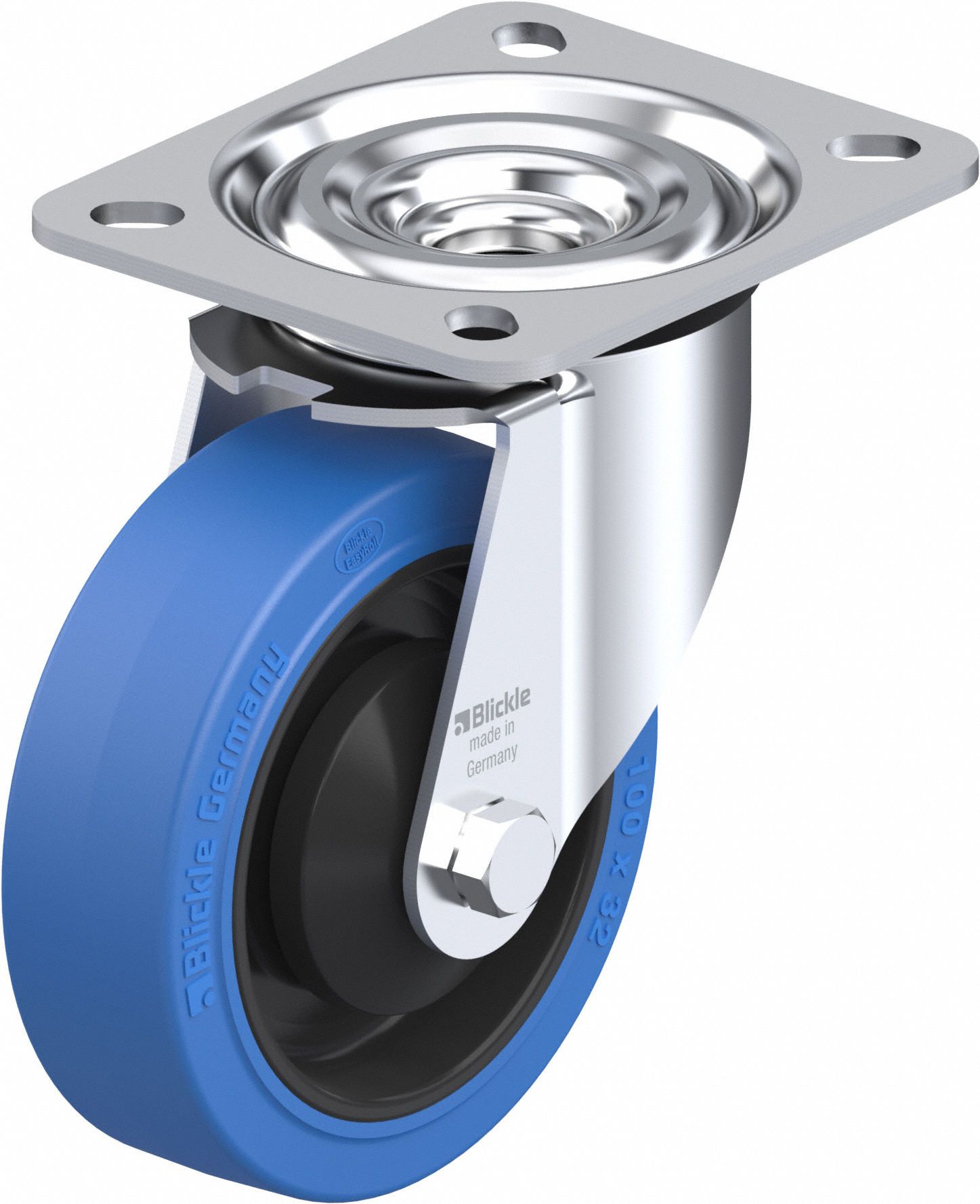 Plate Caster: Swivel, No Brake, Rubber, 102 mm Wheel Dia, 32 mm Wheel Wd, Slot, Ball
