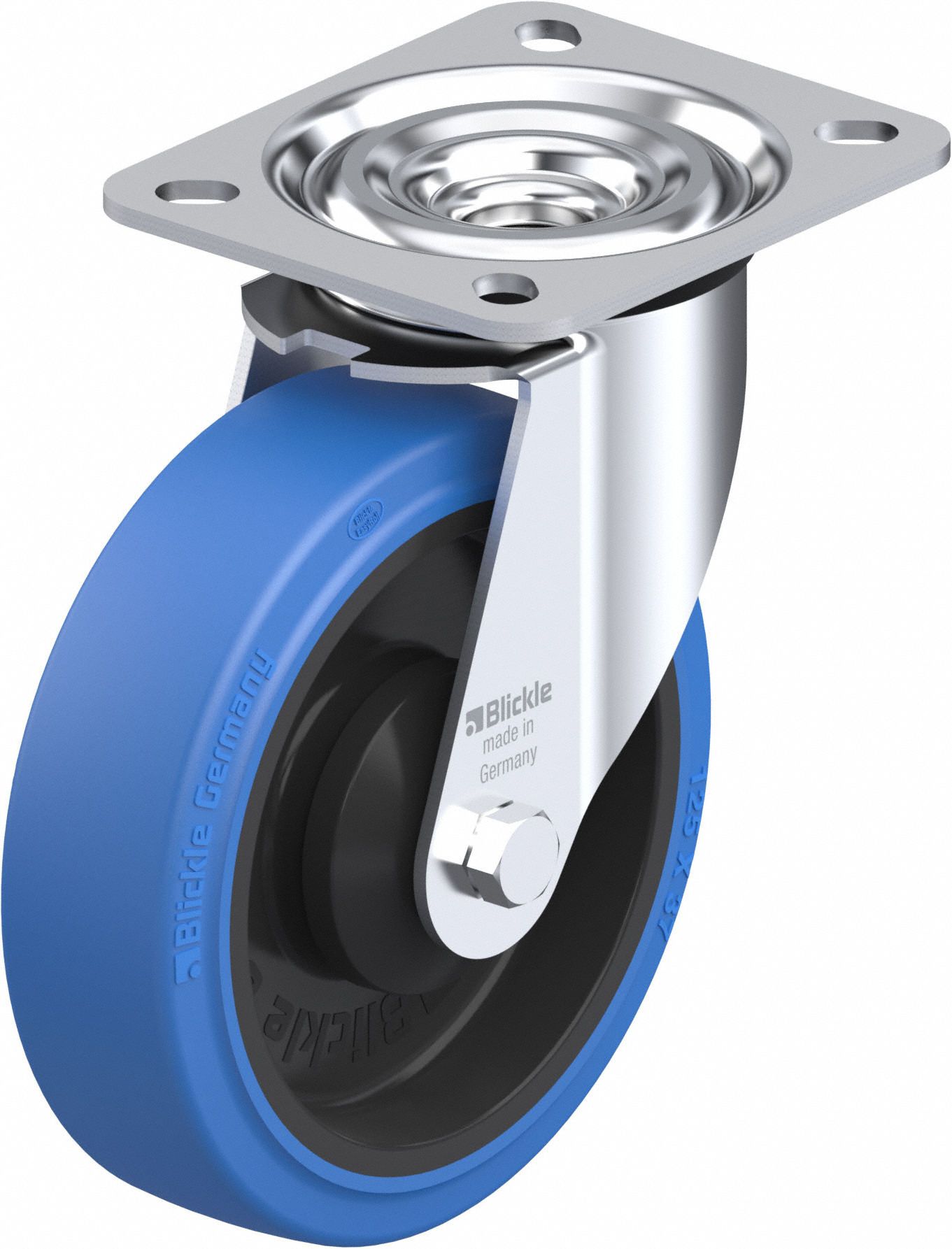 Plate Caster: Swivel, No Brake, Rubber, 127 mm Wheel Dia, 37 mm Wheel Wd, Slot, Ball