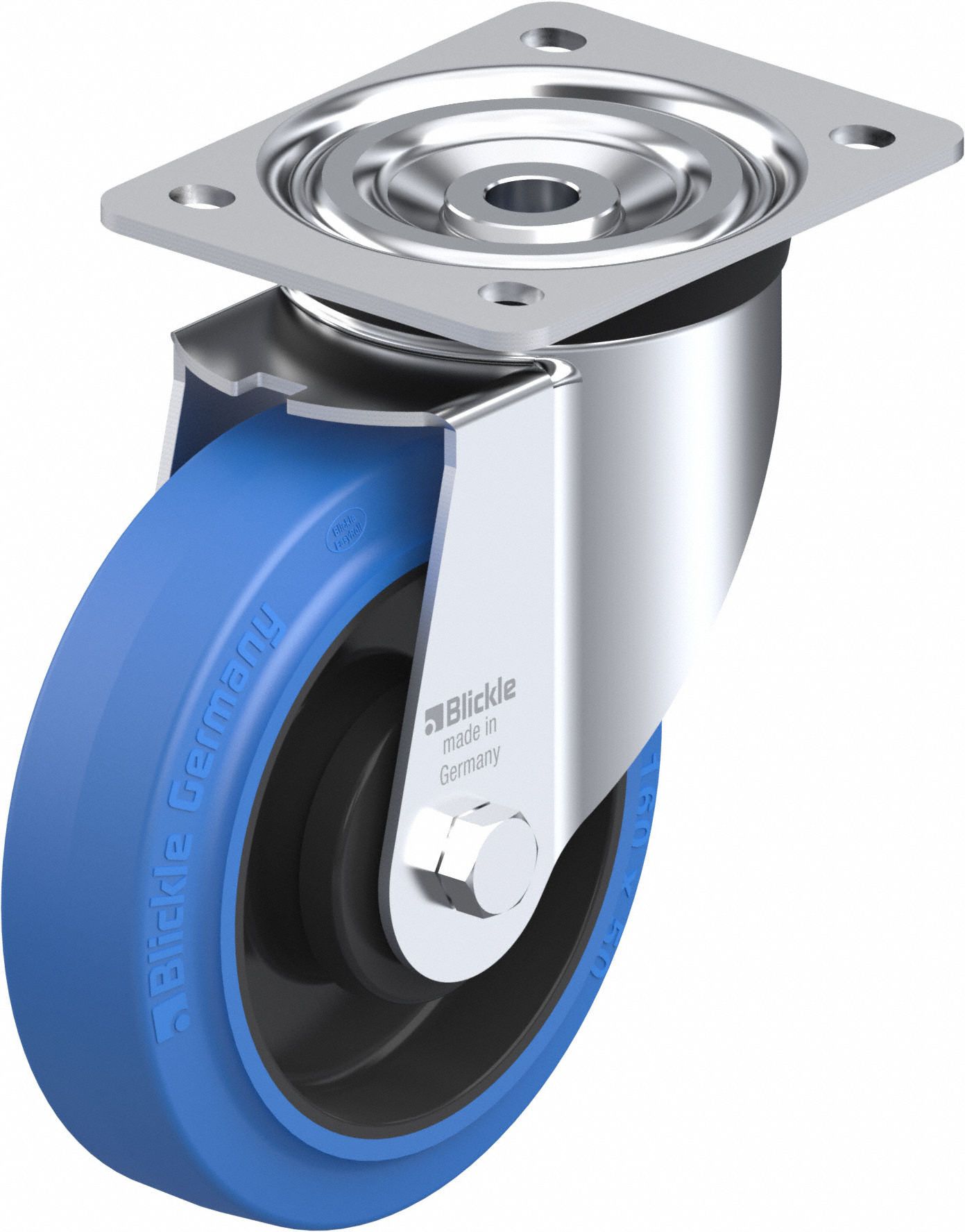 Plate Caster: Swivel, No Brake, Rubber, 6 5/16 in Wheel Dia, 2 in Wheel Wd, Slot