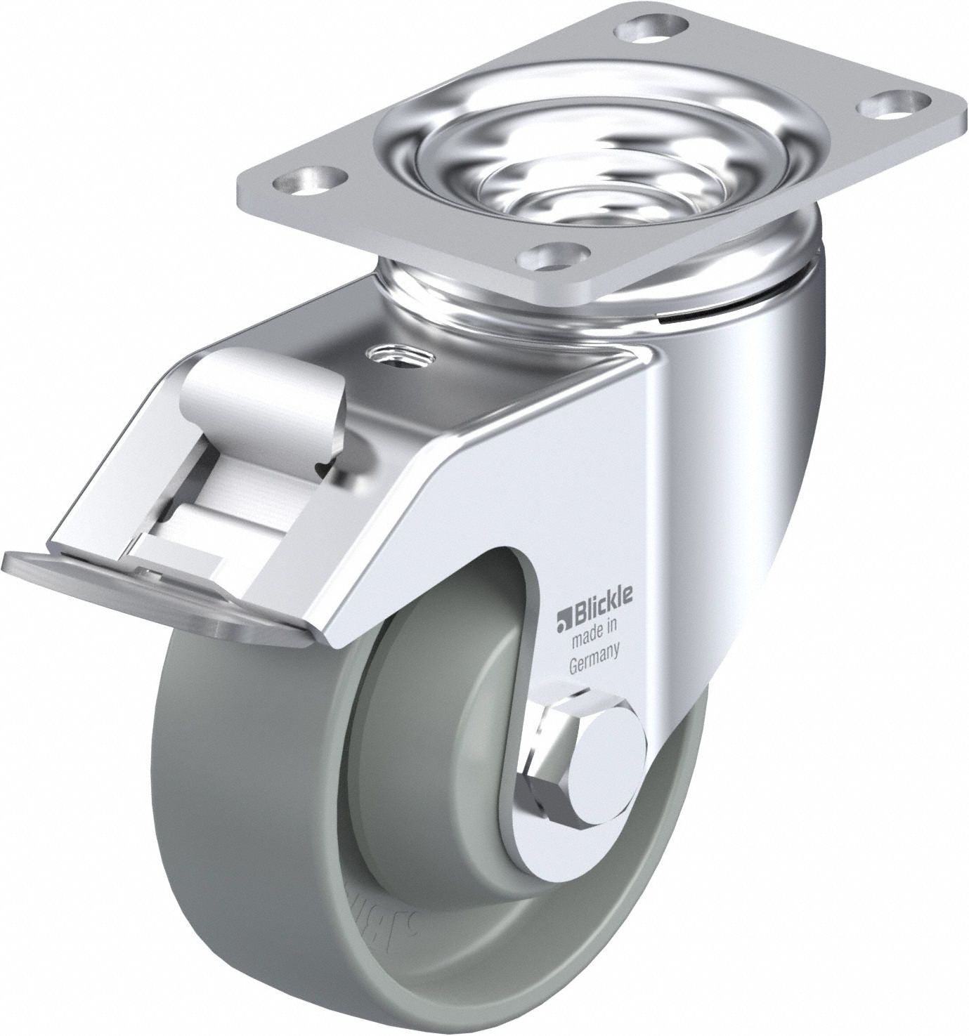 Plate Caster: Swivel, Total Lock, 3 1/2 in Wheel Dia, 1 1/4 in Wheel Wd, Slot, Ball