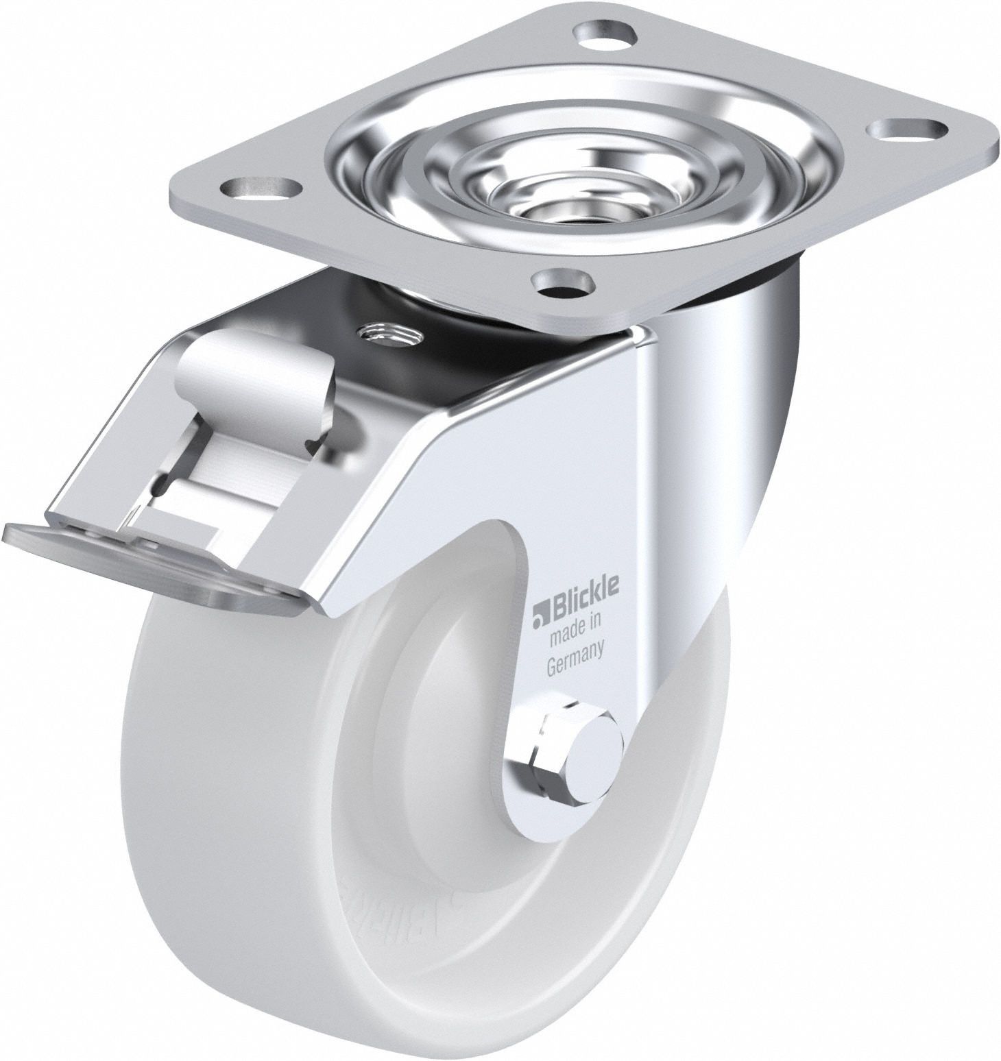 Plate Caster: Swivel, Total Lock, 102 mm Wheel Dia, 37 mm Wheel Wd, Slot, Rectangle