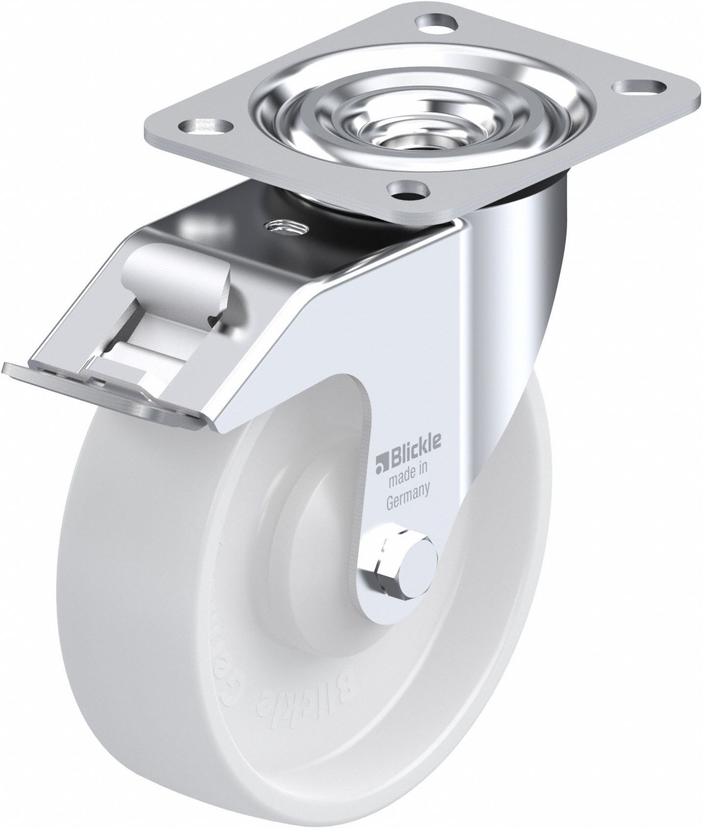 Plate Caster: Swivel, Total Lock, 127 mm Wheel Dia, 40 mm Wheel Wd, Slot, Rectangle