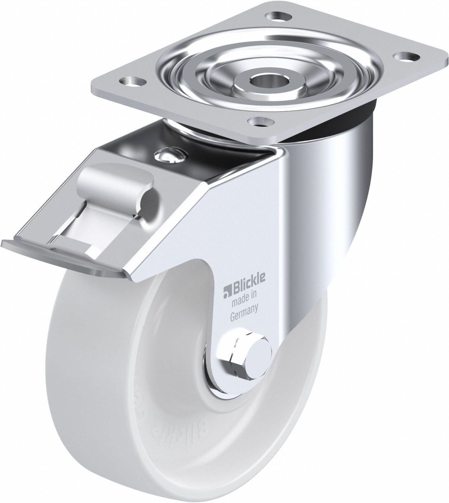 Plate Caster: Swivel, Total Lock, 6 in Wheel Dia, 2 in Wheel Wd, Slot, Rectangle