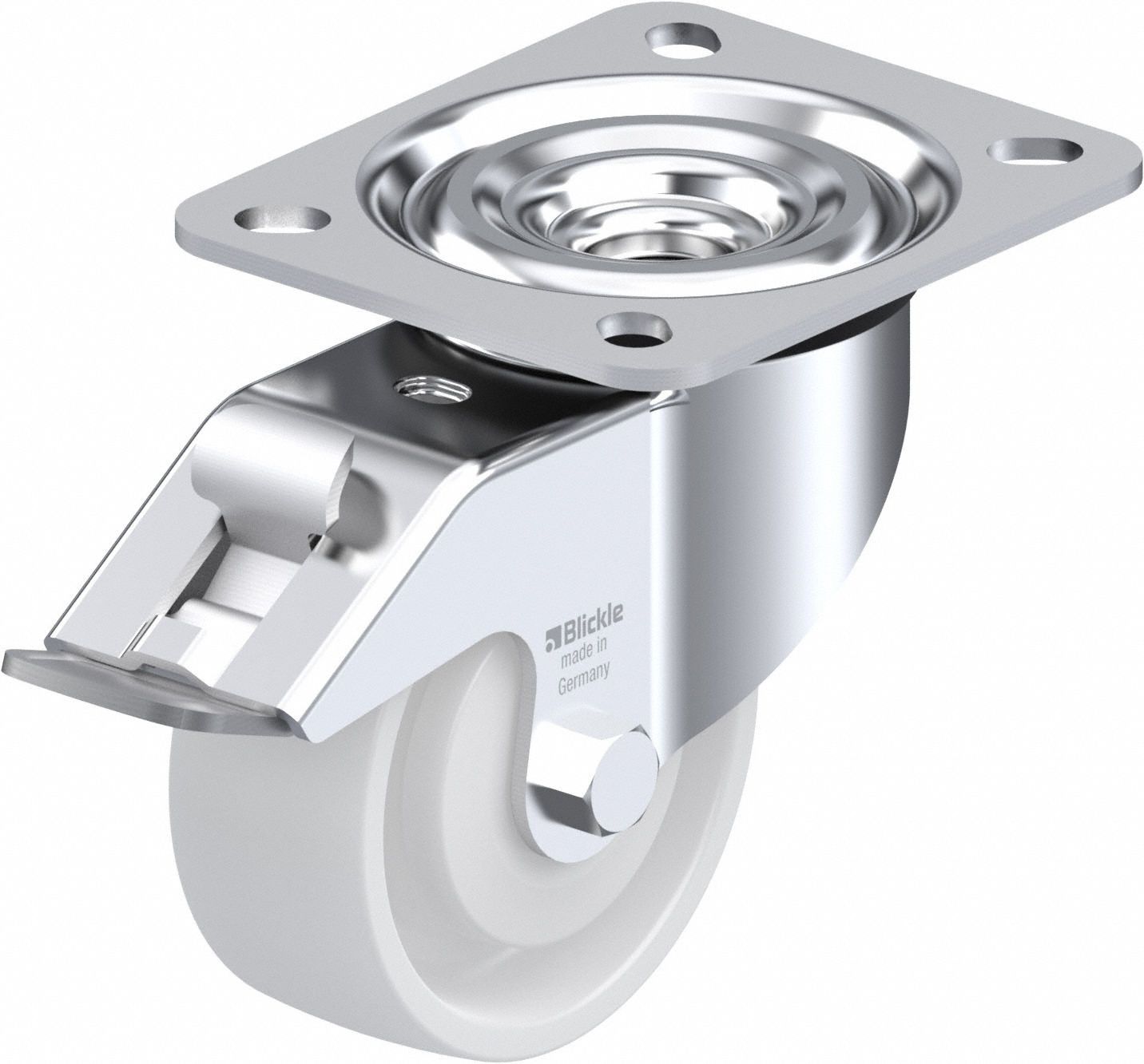 Plate Caster: Swivel, Total Lock, 79 mm Wheel Dia, 32 mm Wheel Wd, Slot, Rectangle