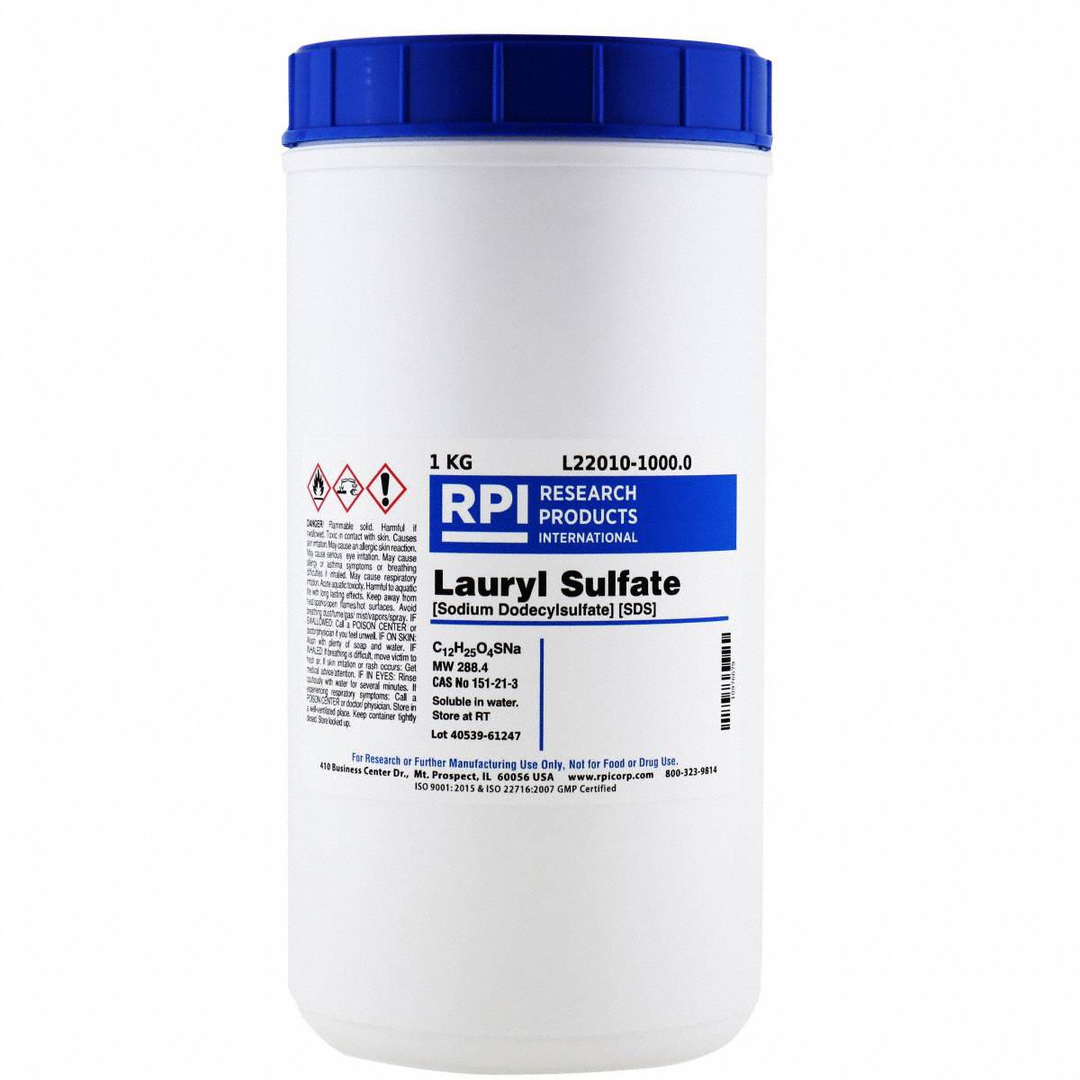 Sodium Dodecyl Sulfate - Lauryl Sulfate: Lab, 1 kg, 151-21-3, L22010, Buffer, Powder, 1