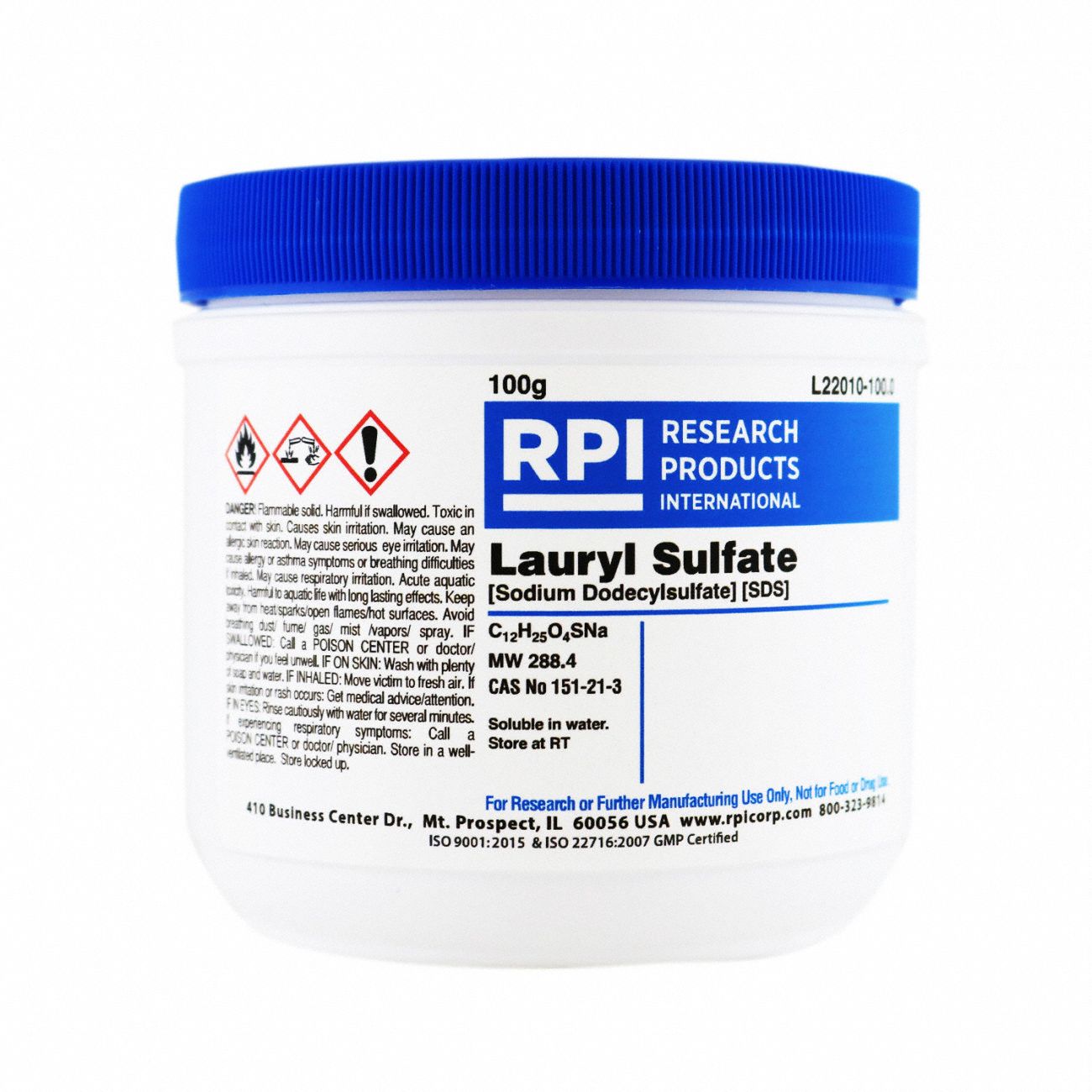 Sodium Dodecyl Sulfate - Lauryl Sulfate: Lab, 100 g, 151-21-3, L22010, Buffer, Powder, 1
