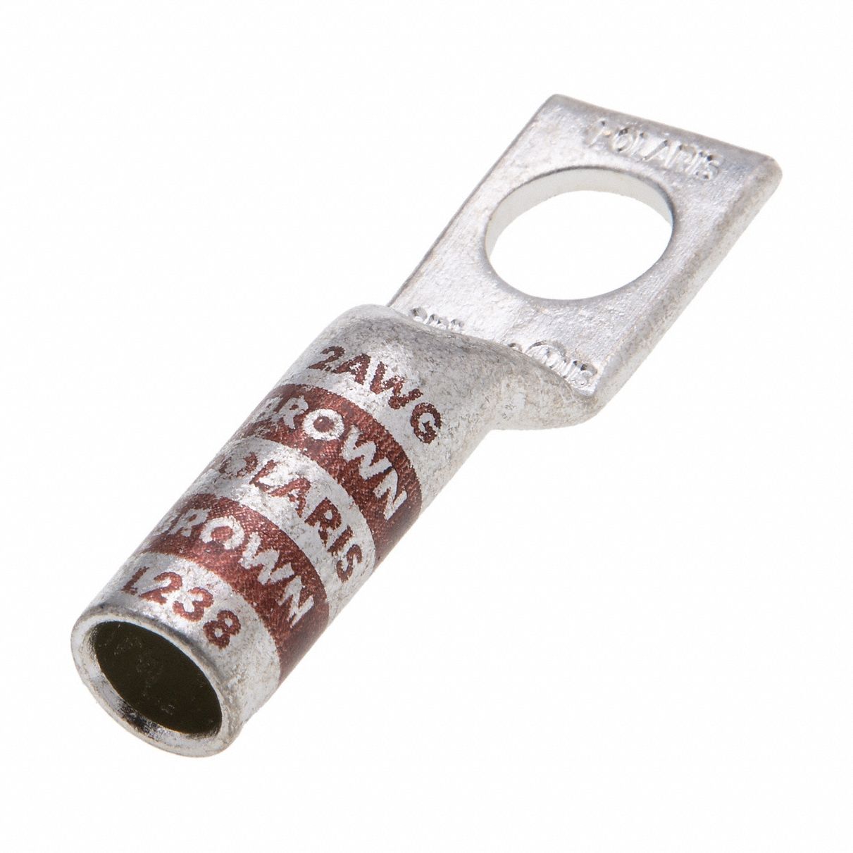 Compression Lug: For 2 AWG, Stranded Wire Type, 3/8 in Stud Size, Long, Copper