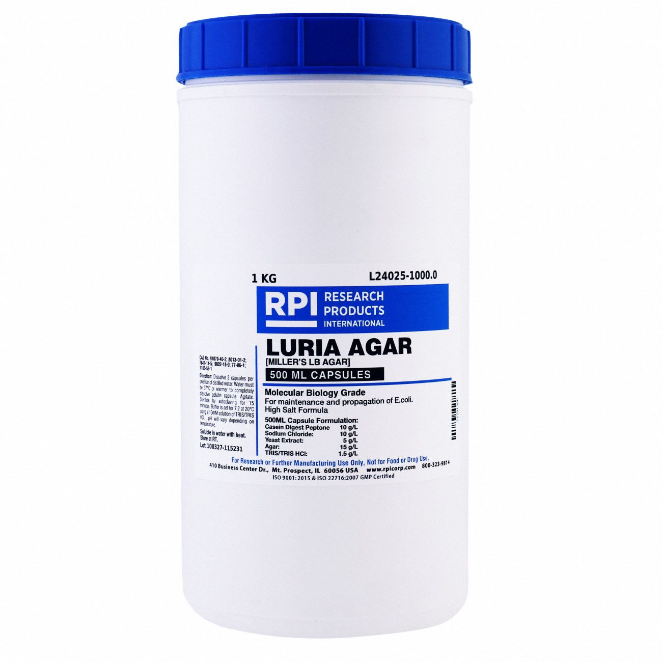 Agar - Luria - Miller's LB Agar: Lab, 1 kg, Buffer, Capsule, 18 mo Shelf Life, 50