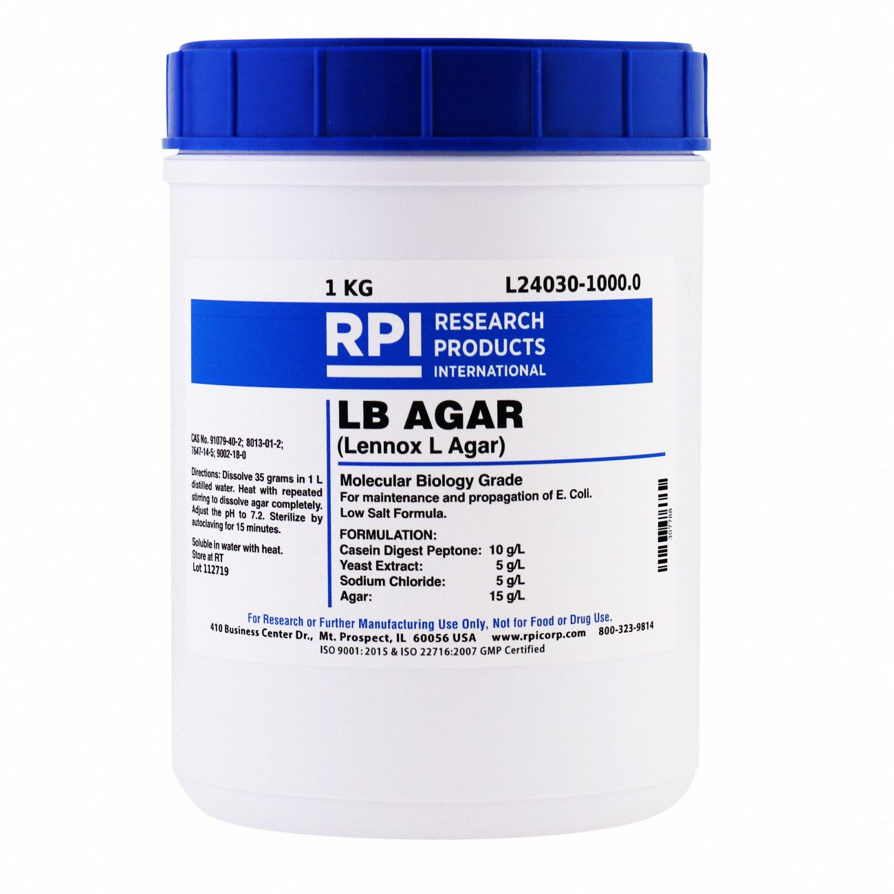 Agar - LB - Low Salt Formula: Lab, 1 kg, 7647-14-5/8013-01-2/9002-18-0/91079-40-2, Reagent, 1