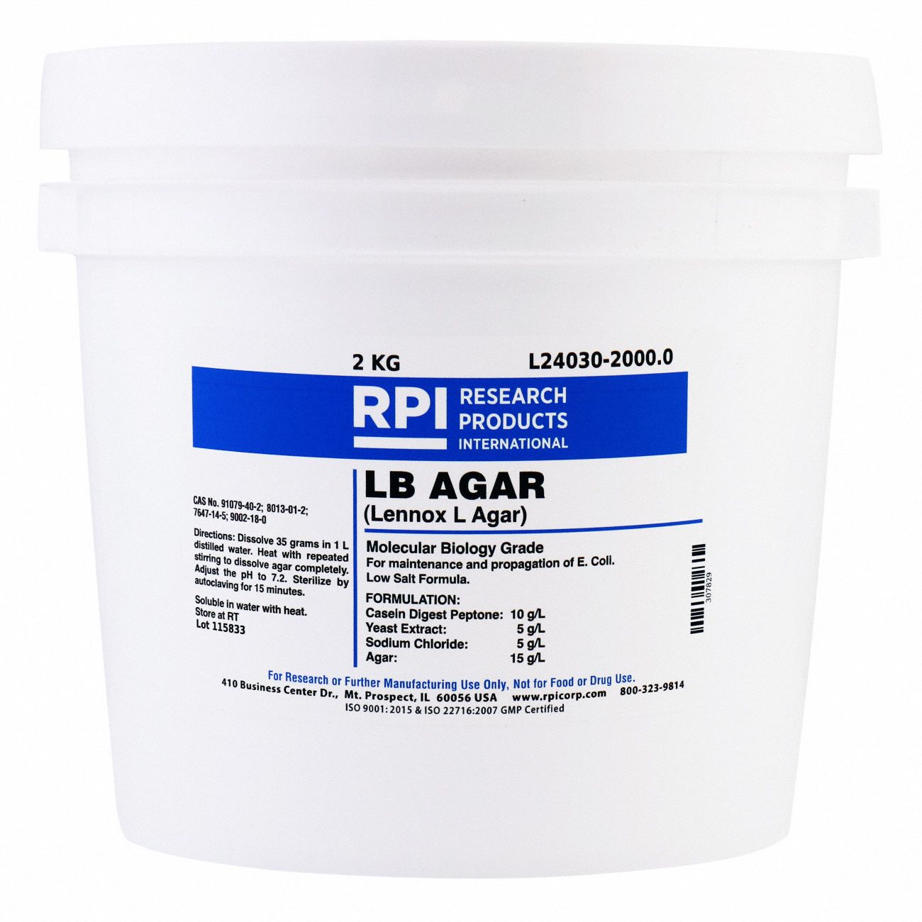 Agar - LB - Low Salt Formula: Lab, 2 kg, 7647-14-5/8013-01-2/9002-18-0/91079-40-2, Reagent, 1