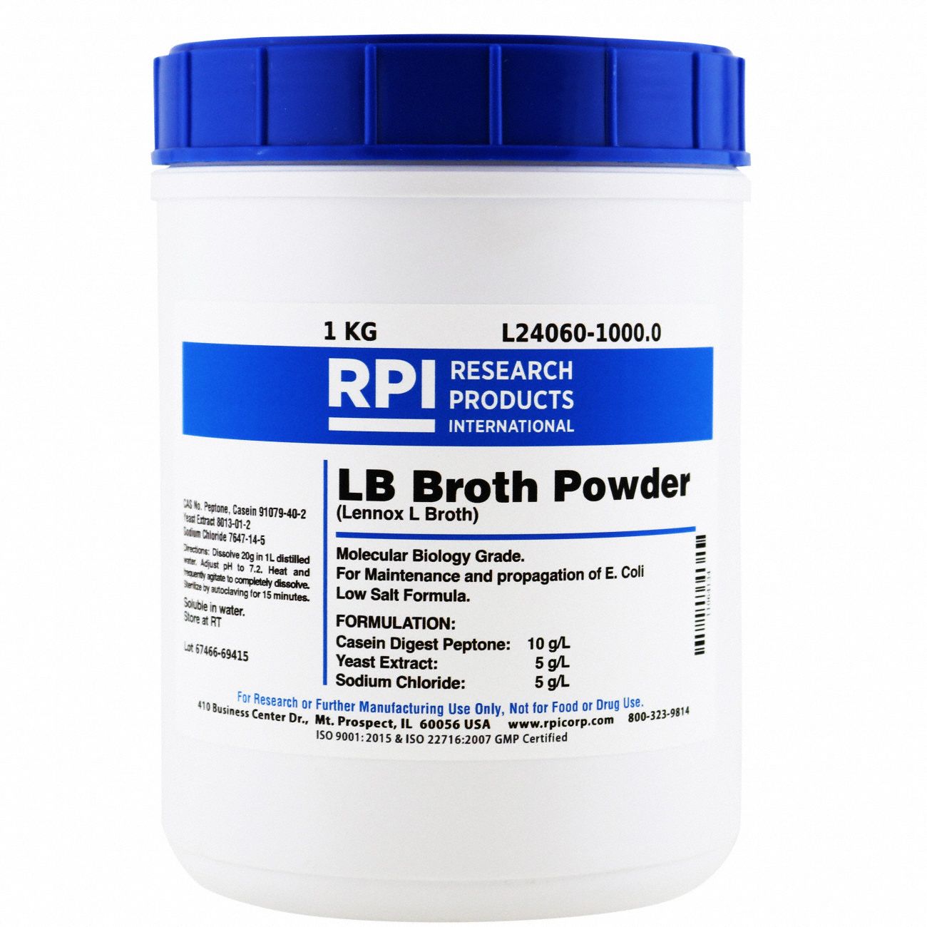 RPI, 1 kg Container Size, Powder, LB Broth (Lennox L Broth) 31FZ49