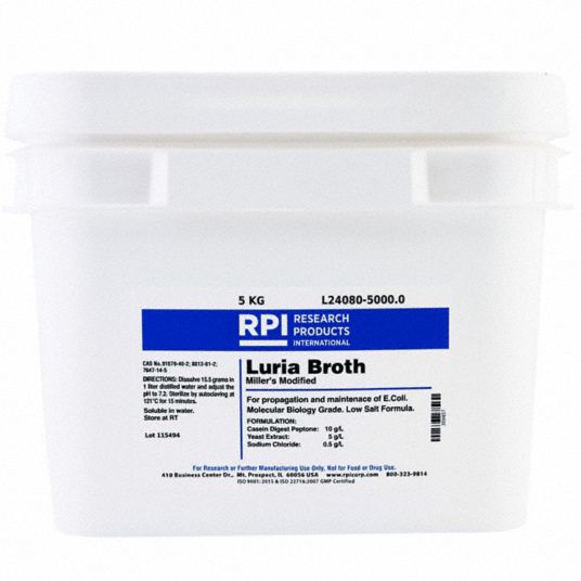 Rpi 5 Kg Container Size Powder Luria Broth Millers Modified 31fz61 L24080 5000 0 Grainger