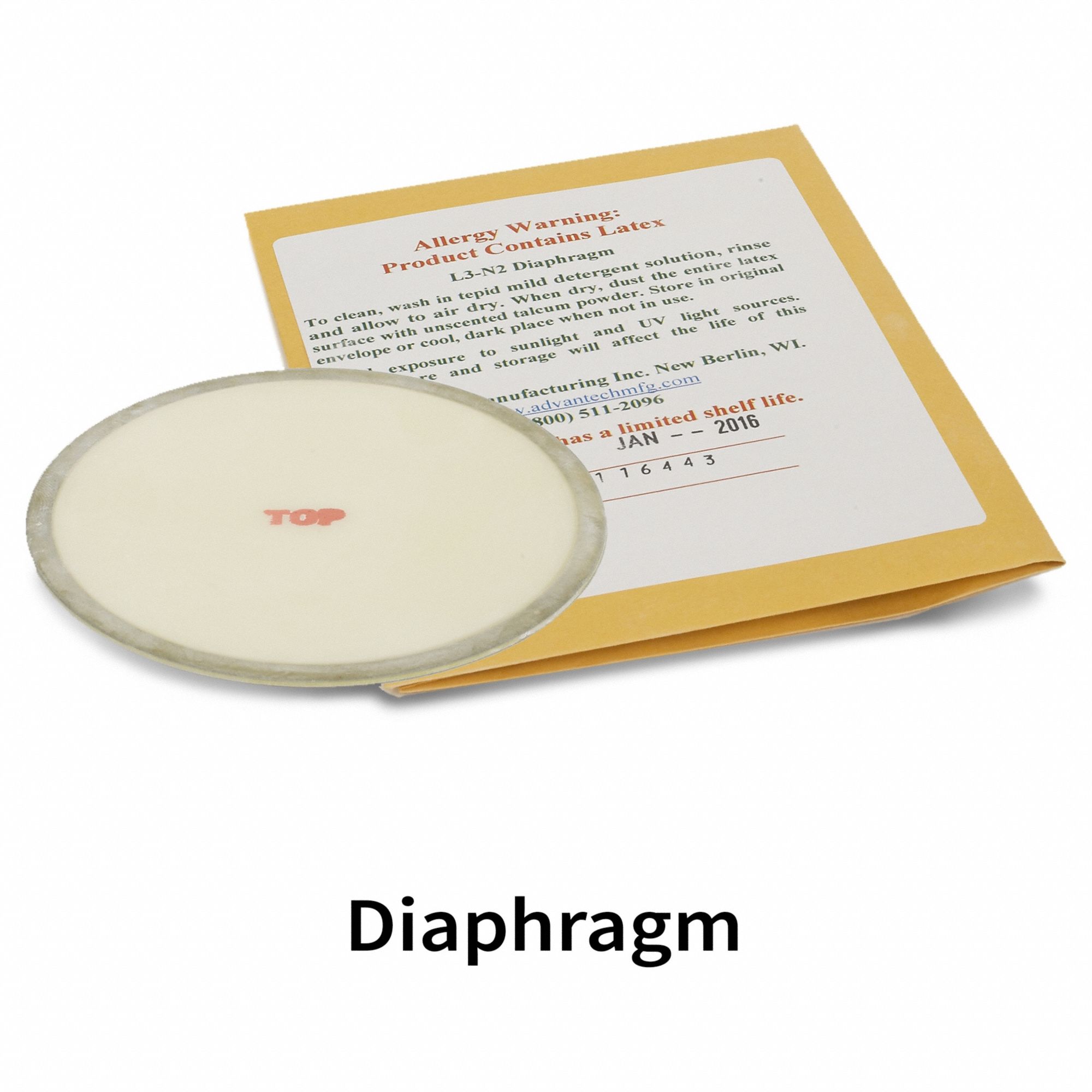 Diaphragm: 1/8 in Overall Dp, 3 in Overall Dia, Latex