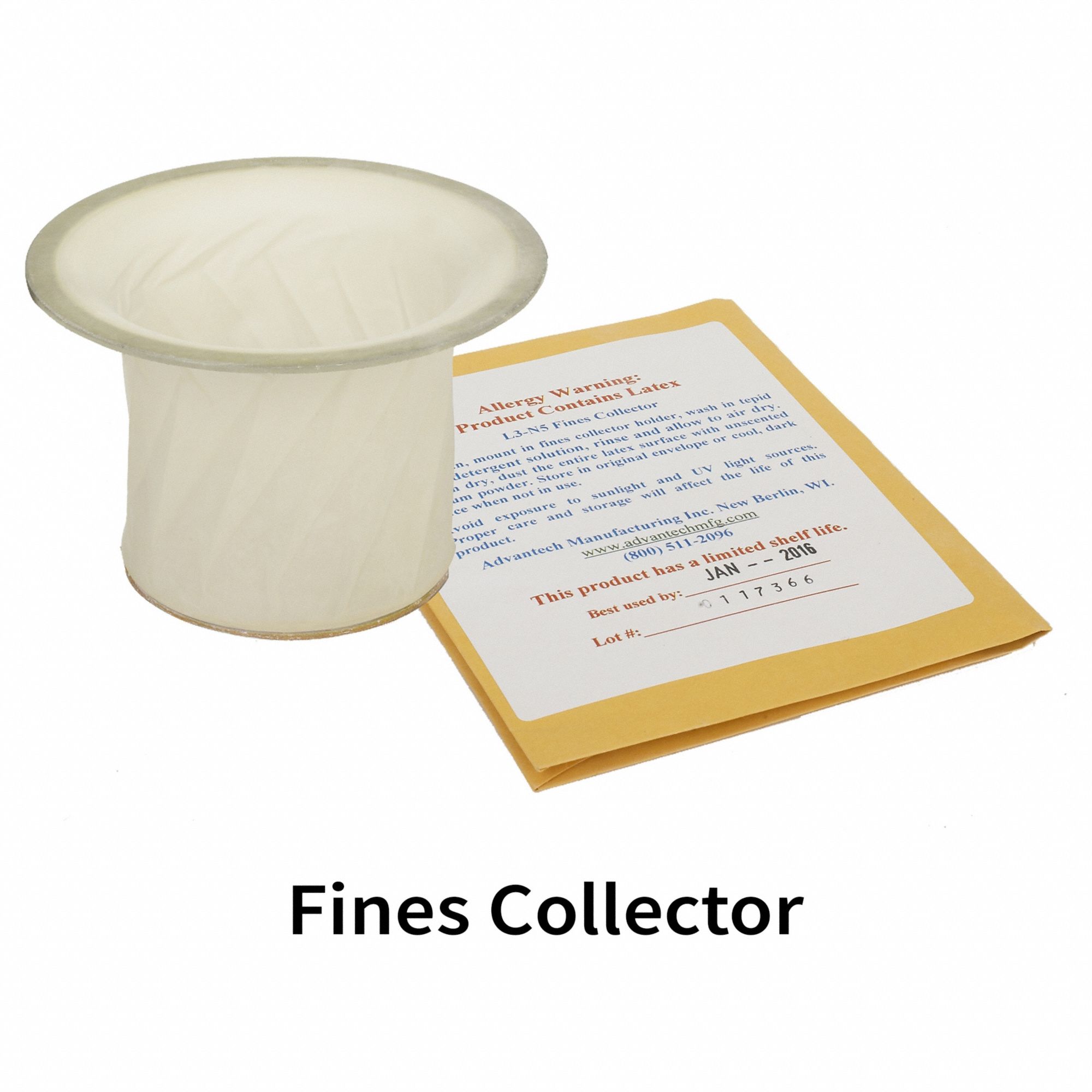 Fines Collector: 1/4 in Overall Dp, 3 in Overall Dia, Latex