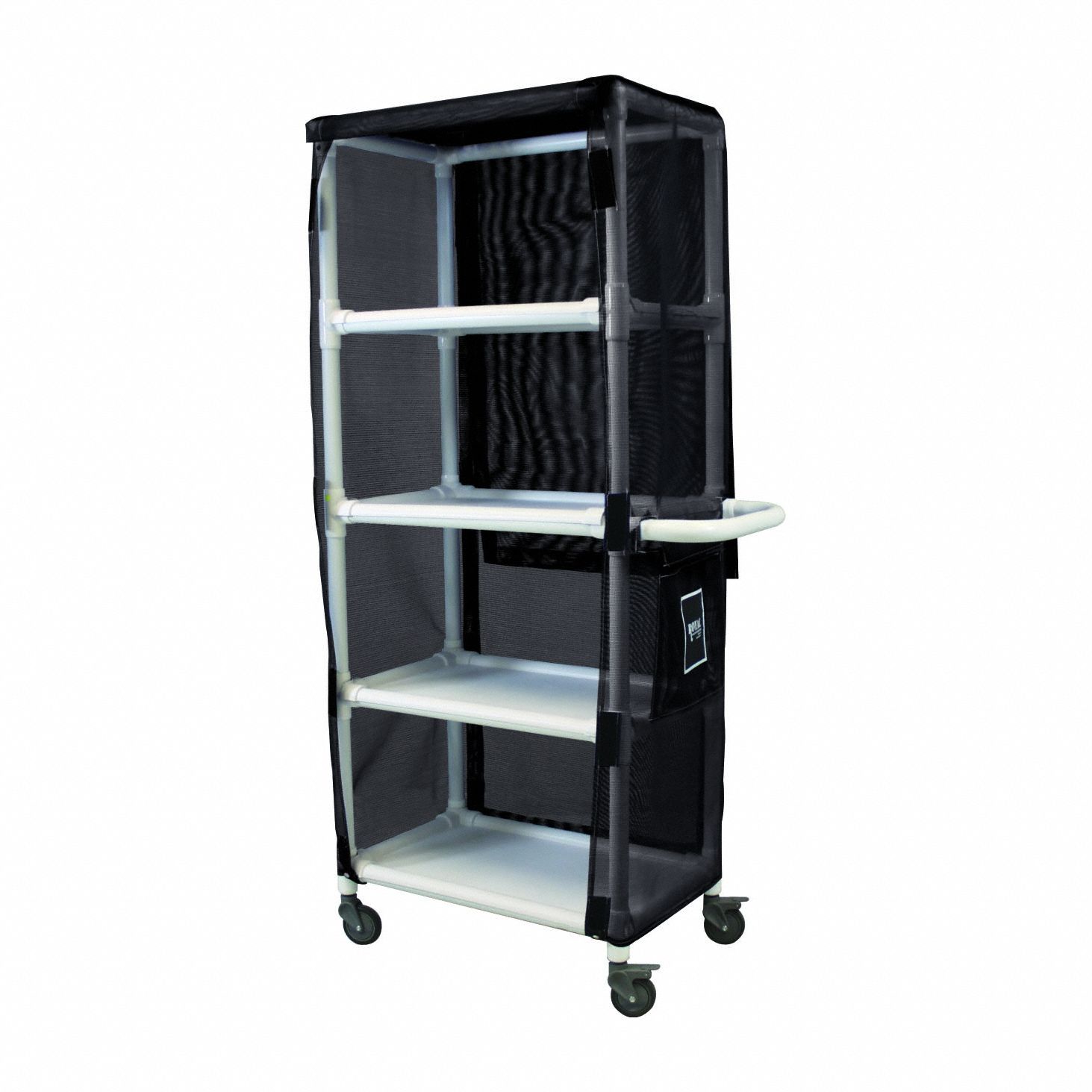 Linen Cart: Black, (4) Swivel, 32 in Overall Lg, 78 in Overall Ht, 4 Shelves