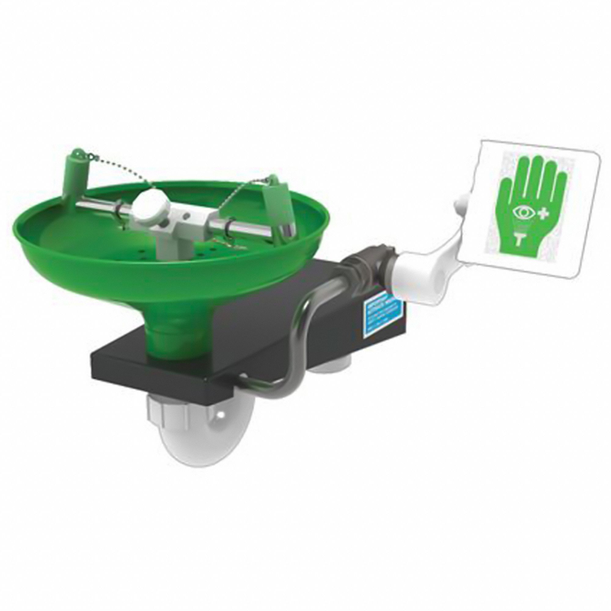 Plumbed Eyewash: Std, Wall Mnt, Eyes and Face Coverage, Uncovered, Push Plate, L85GS