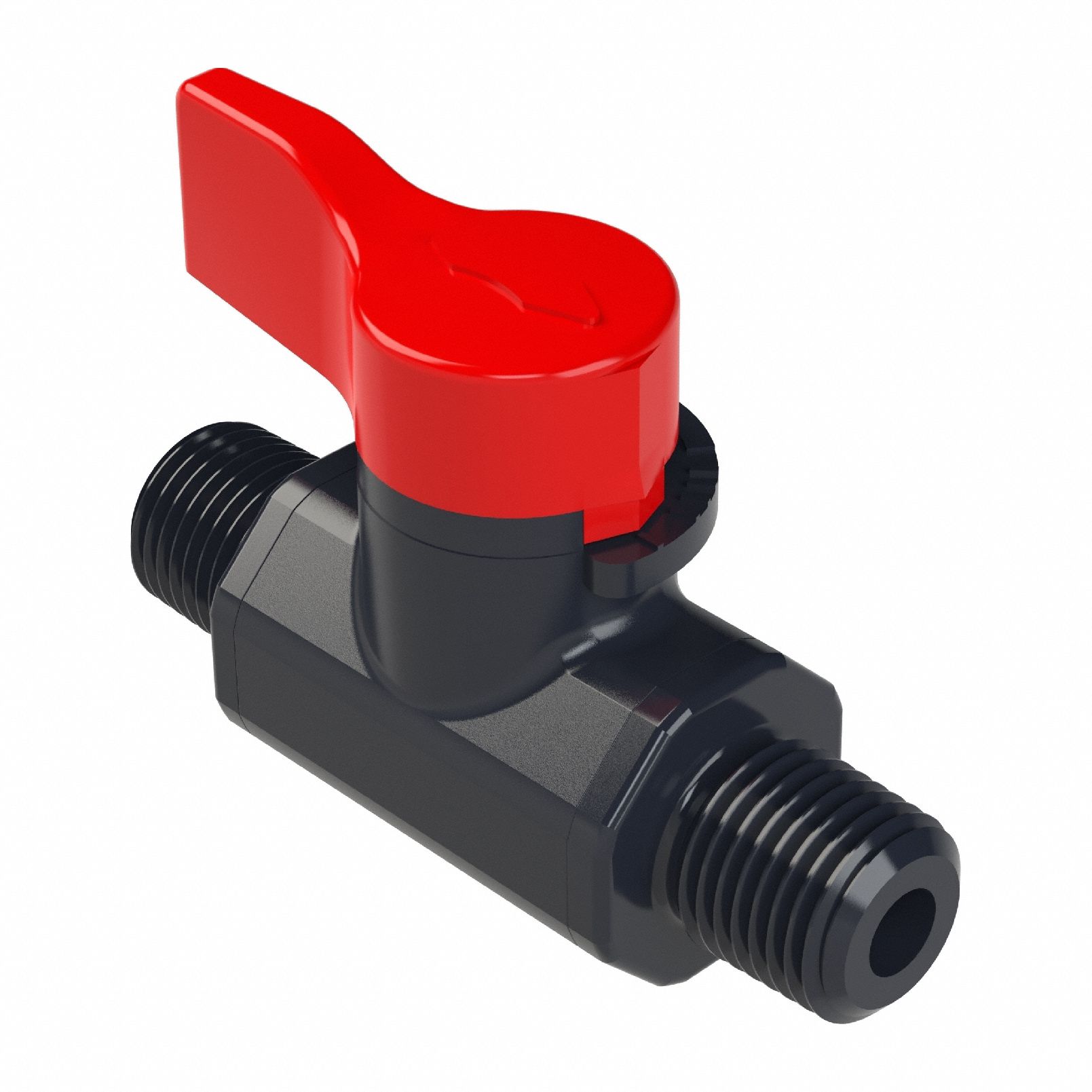 Manual Two-Way Ball Valve: 1/4 in, PVC, Straight, MNPT x MNPT, 150 psi Max. Pressure (CWP)