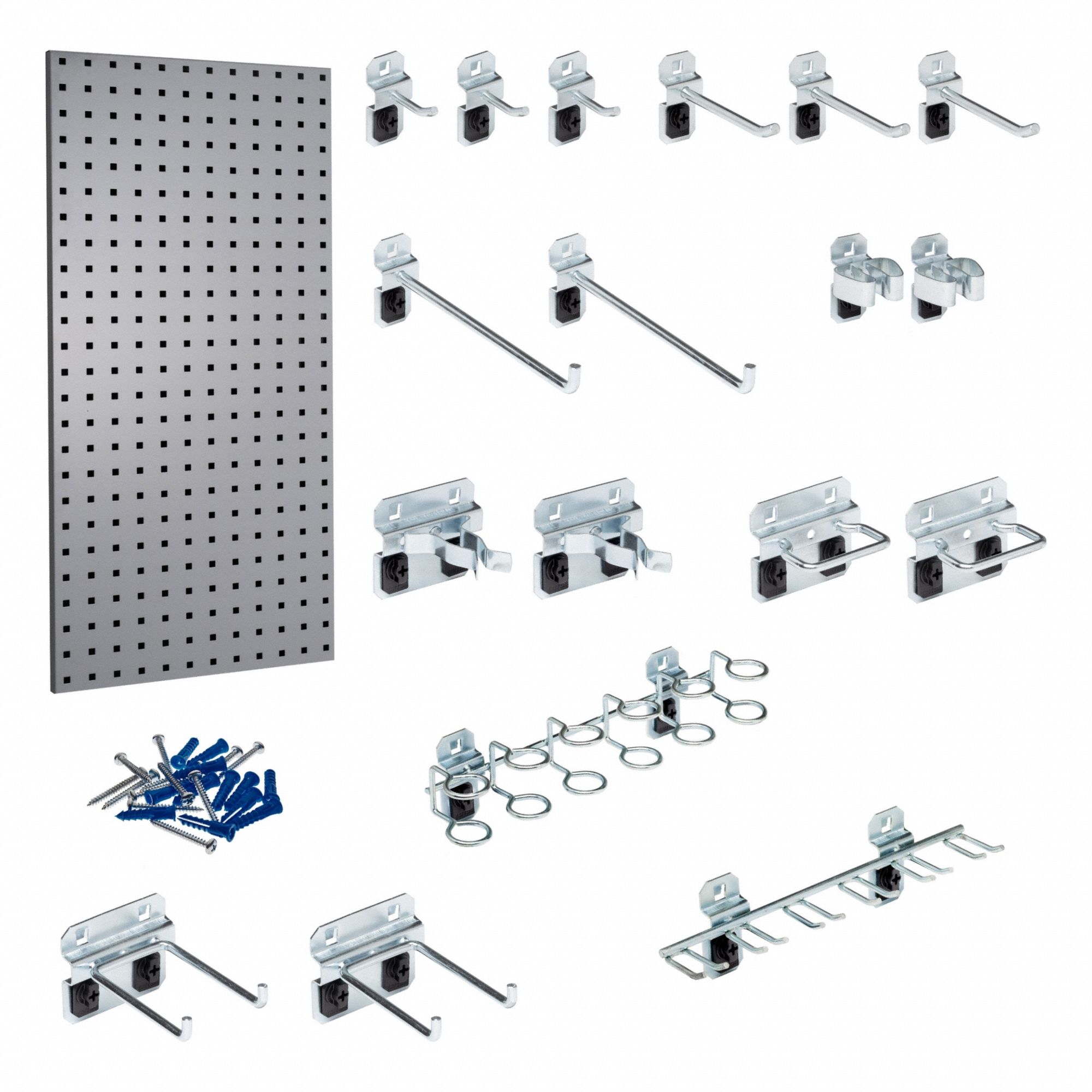 Square Hole Pegboards: Square, 1/4 in Peg Hole Size, 36 in x 18 in x 9/16 in, Steel
