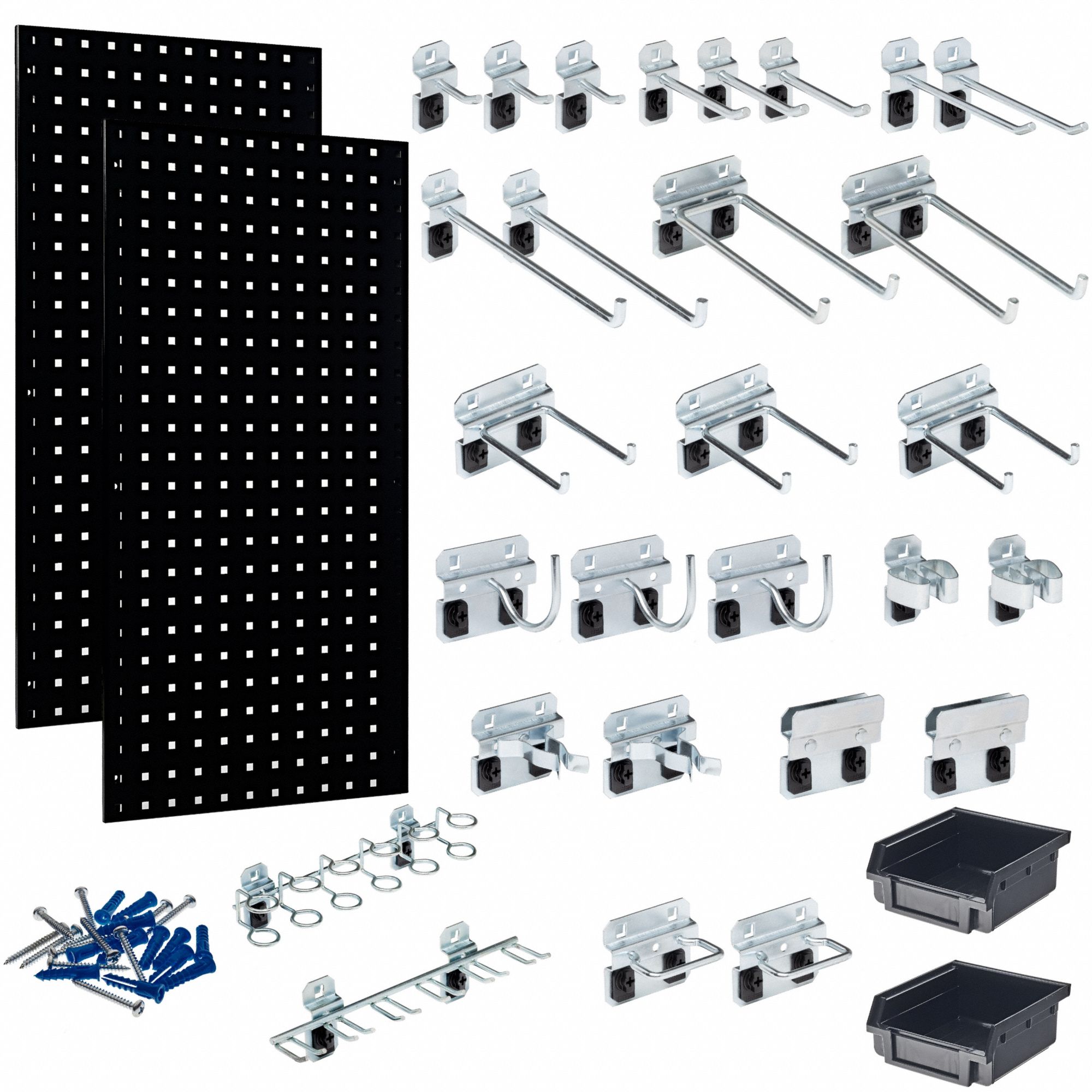 Pegboard Panel Kit: Square, 3/8 in Peg Hole Size, 36 in x 18 in x 9/16 in, Steel