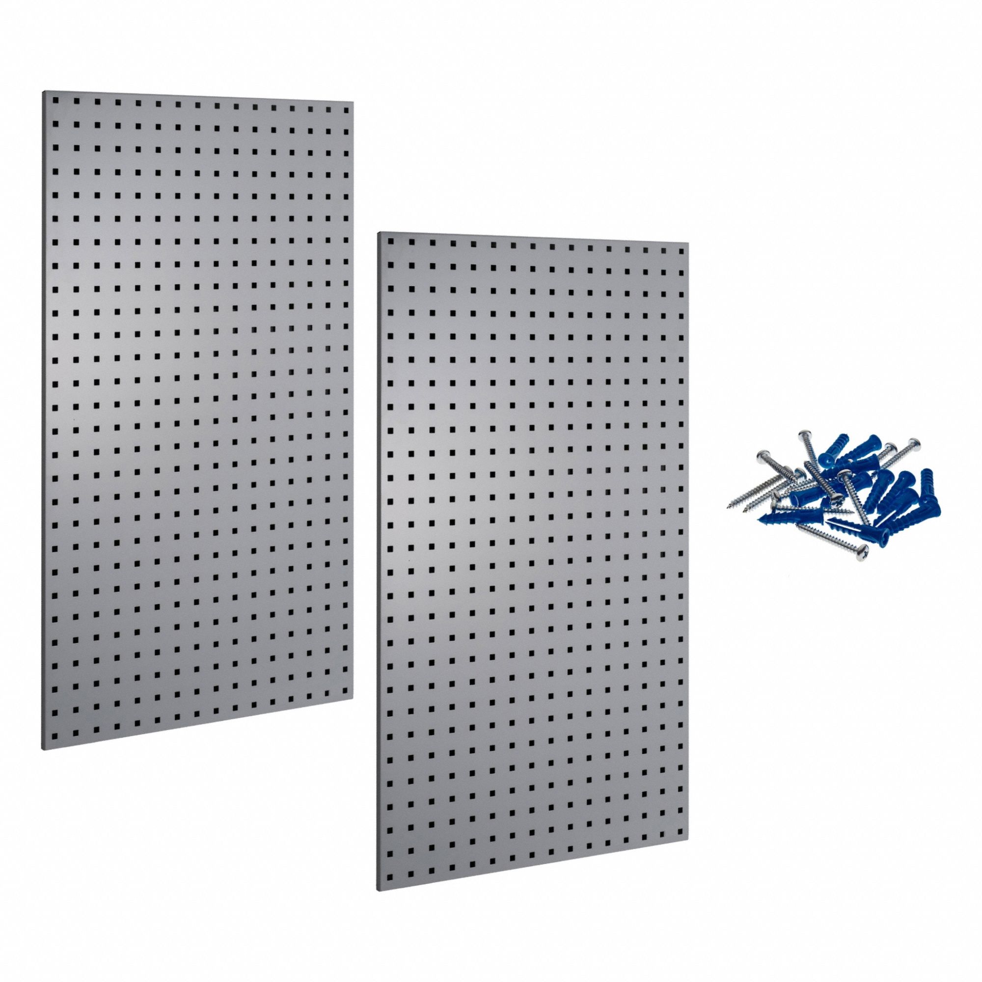 Stationary Pegboard Panels: Square, 3/8 in Peg Hole Size, Steel, Gray, Epoxy Coated