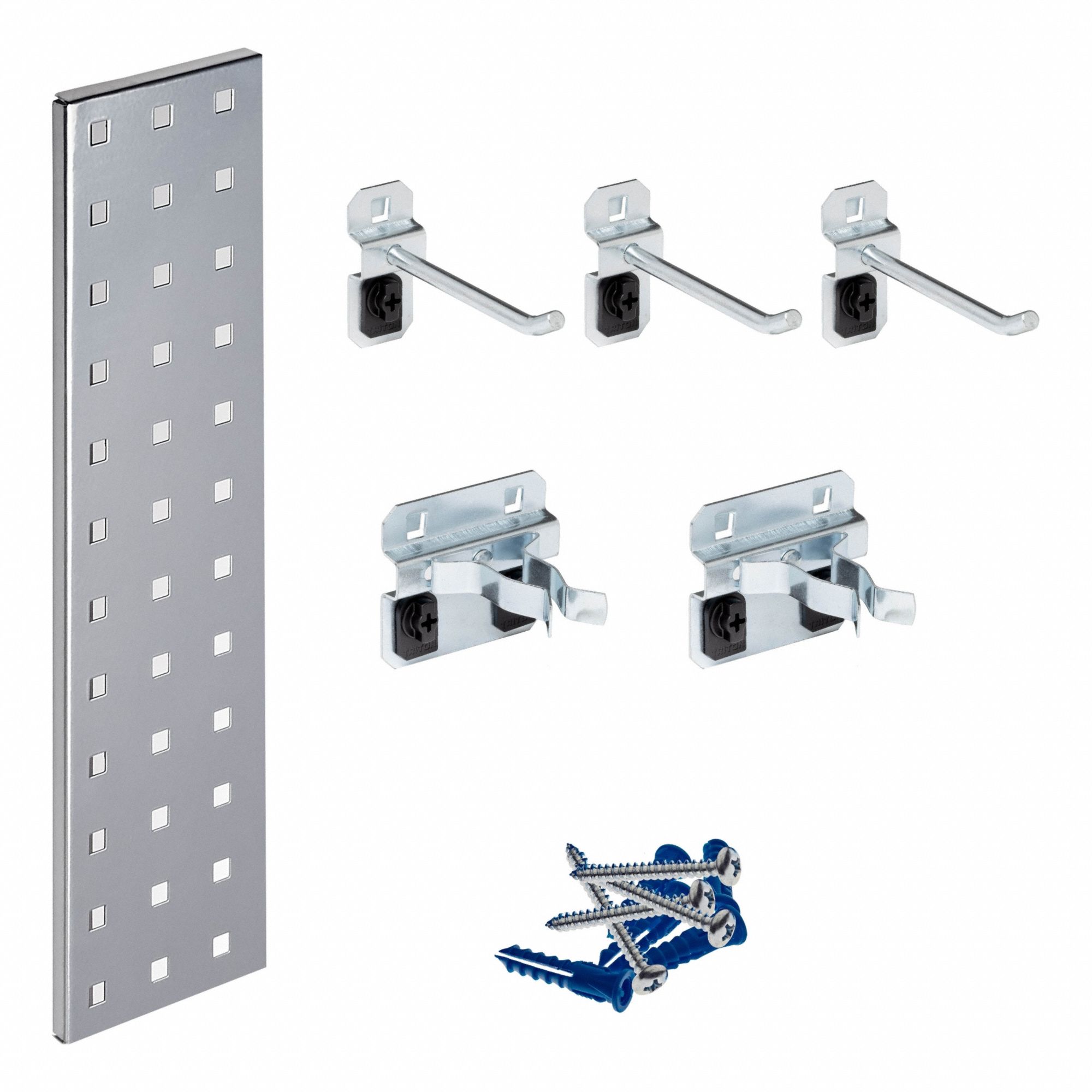 Pegboard Strip Kit: Square, 3/8 in Peg Hole Size, 4 1/2 in x 18 in x 9/16 in, Steel