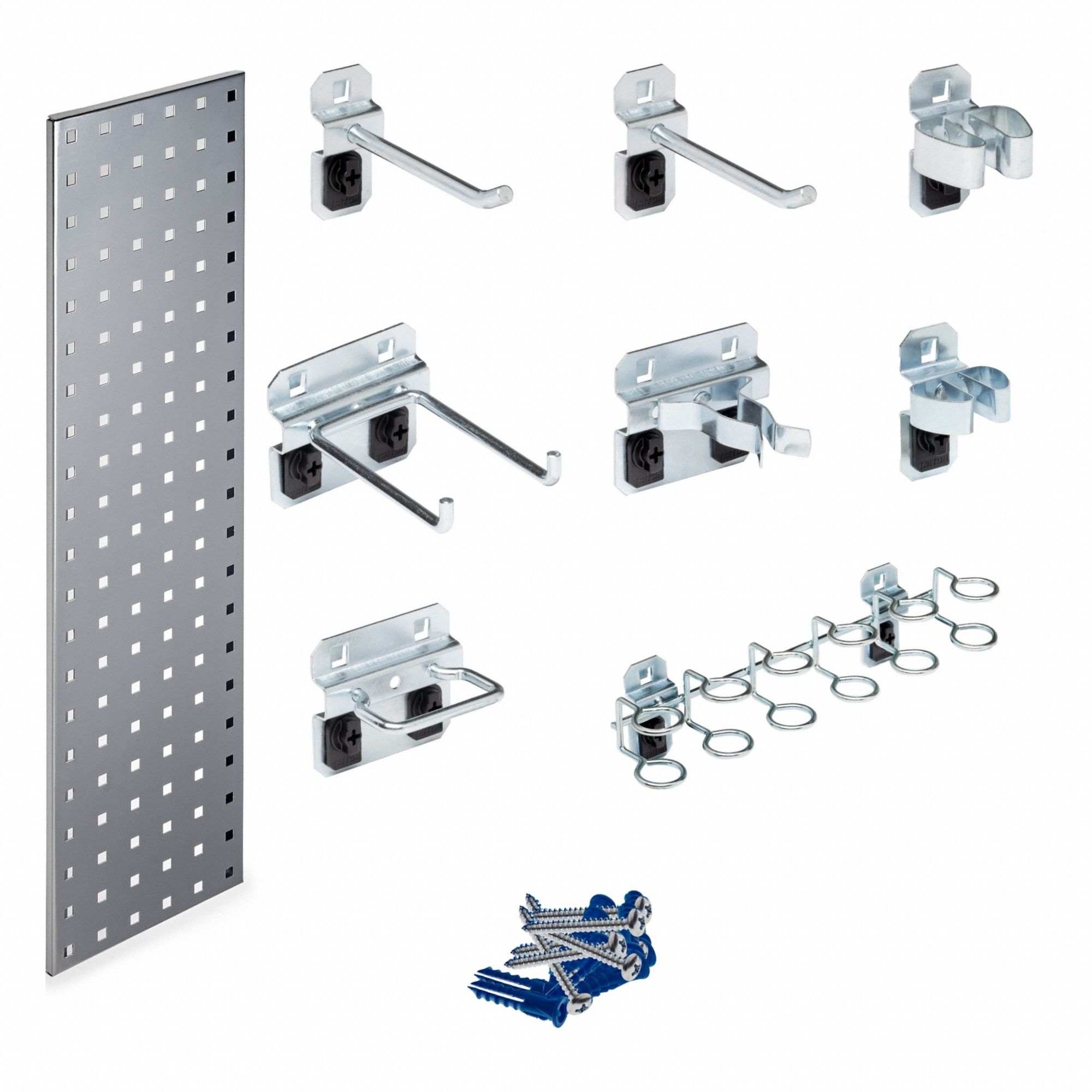 Pegboard Strip Kit: Square, 3/8 in Peg Hole Size, 9 in x 32 in x 9/16 in, Steel