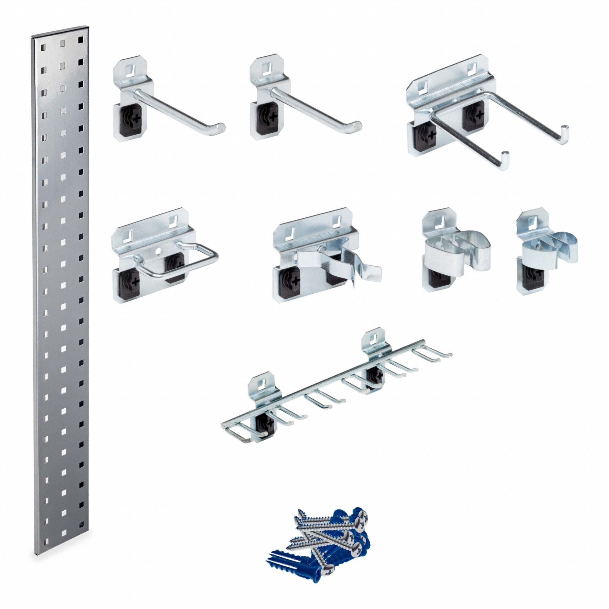 Pegboard Strip Kit: Square, 3/8 in Peg Hole Size, 4 1/2 in x 36 in x 9/16 in, Steel