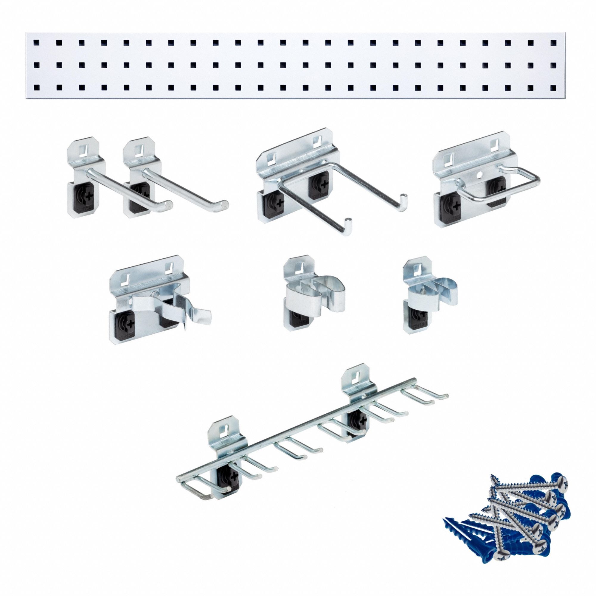 Pegboard Strip Kit: Square, 3/8 in Peg Hole Size, 9 in x 36 in x 9/16 in, Steel