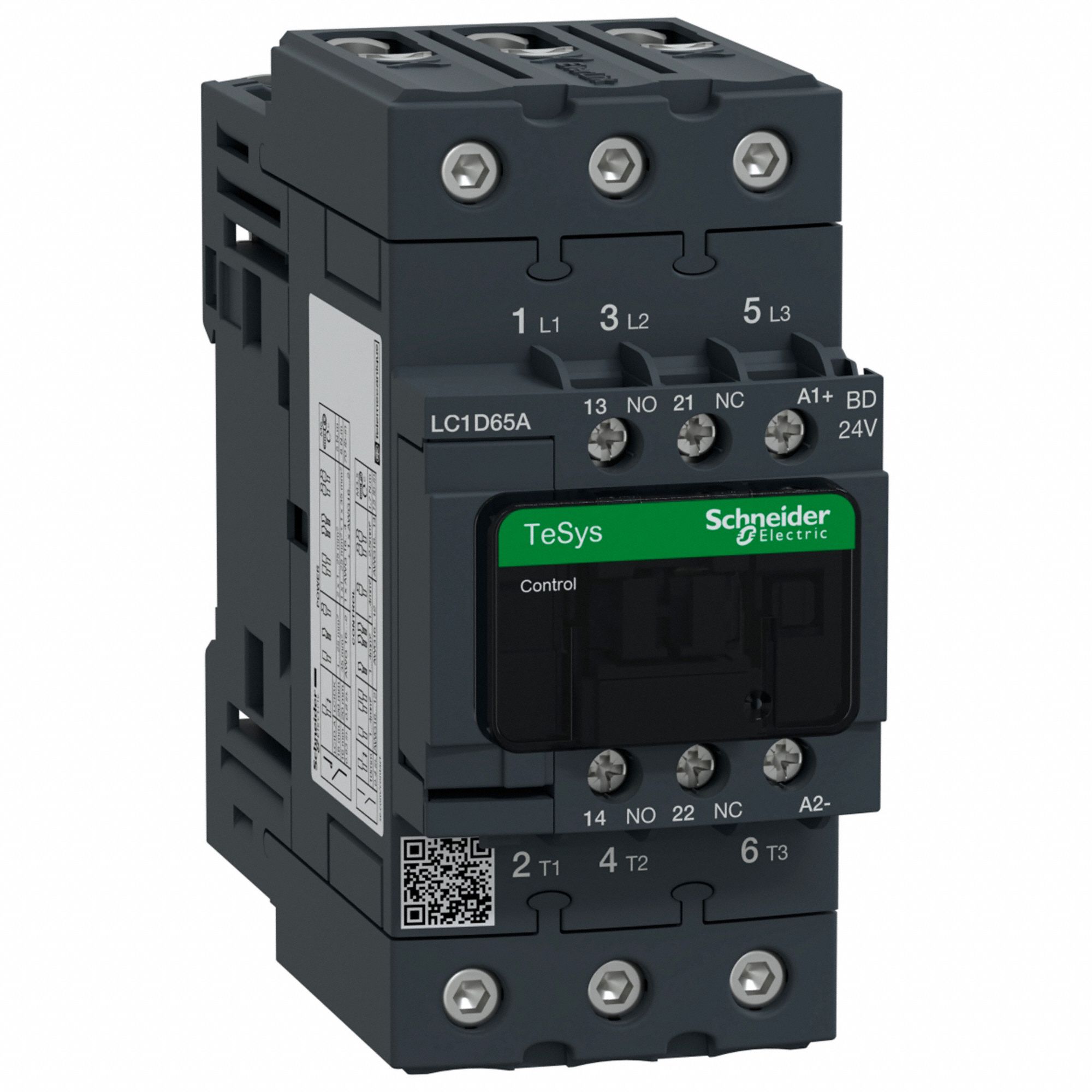 IEC Magnetic Contactor: Non-Reversing, 3 Poles, 3NO Contacts, 65 A, 24V DC Coil, 1NO/1NC