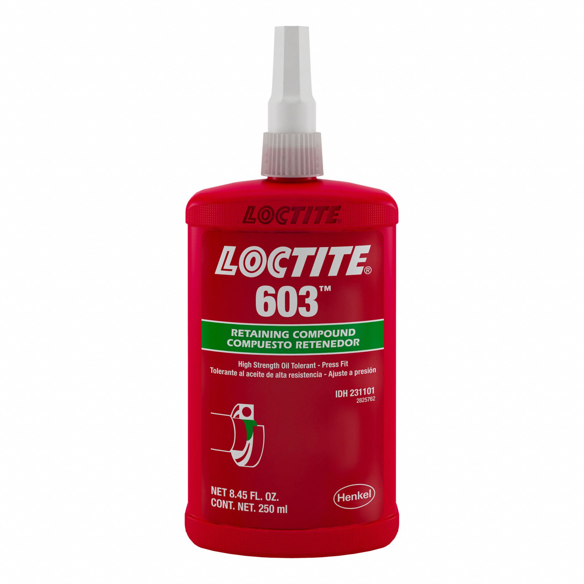 RETAINING COMPOUND, GREEN, 250 ML BOTTLE, 10 MIN WORKING TIME