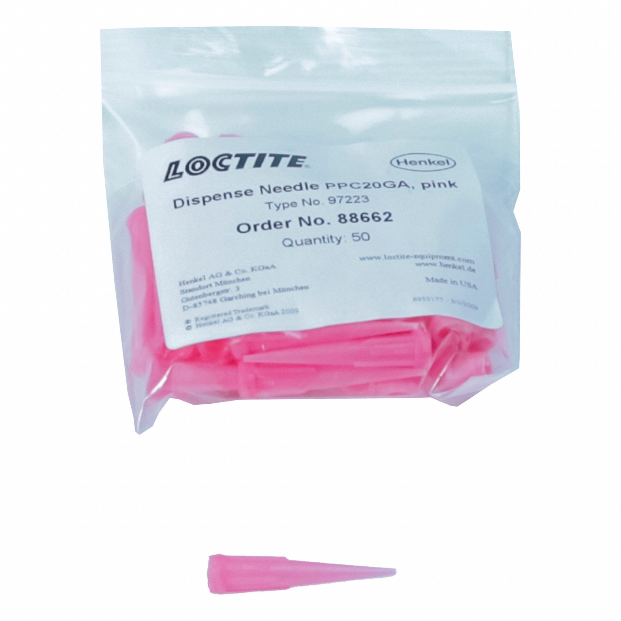 DISPENSING NEEDLE, PINK, POLYETHYLENE, LUER-LOCK CONNECTION, 1/64 IN