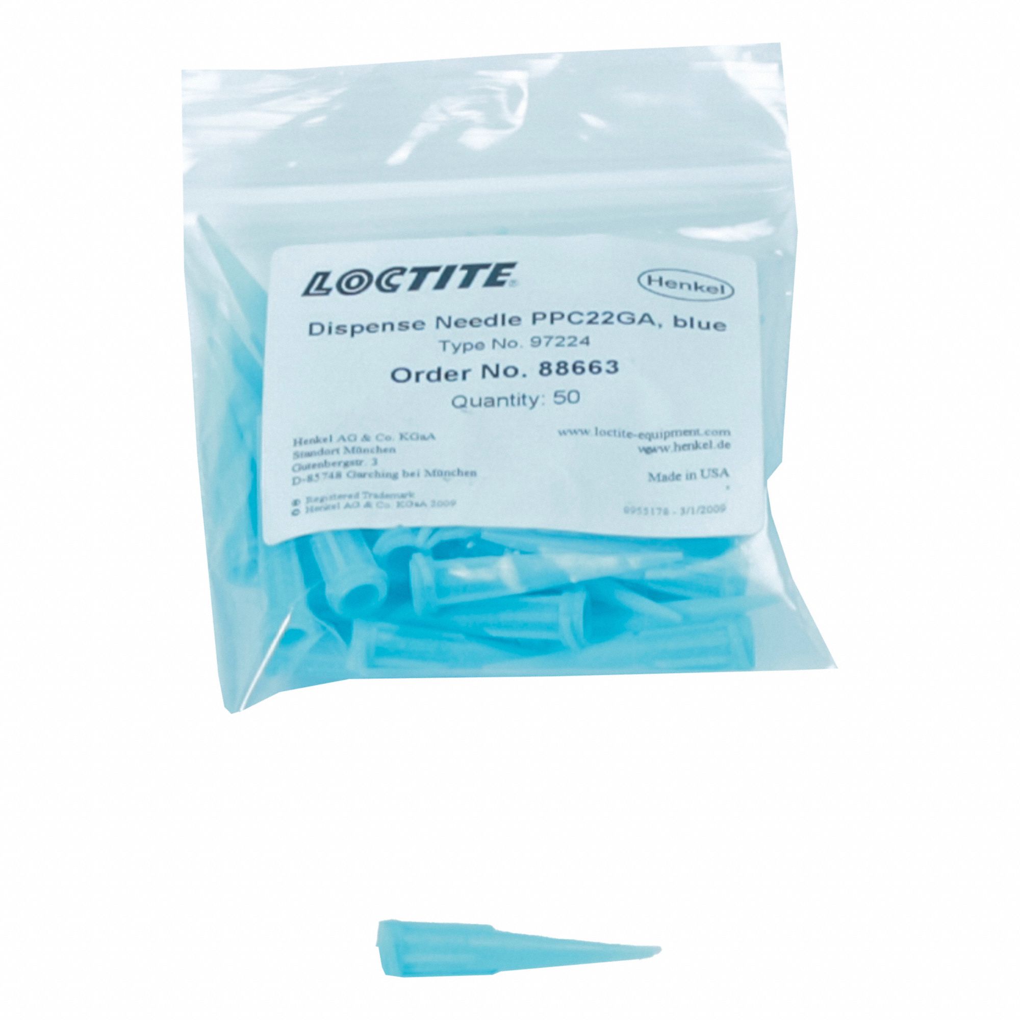 DISPENSING NEEDLE, BLUE, POLYETHYLENE, LUER-LOCK CONNECTION, 1/64 IN