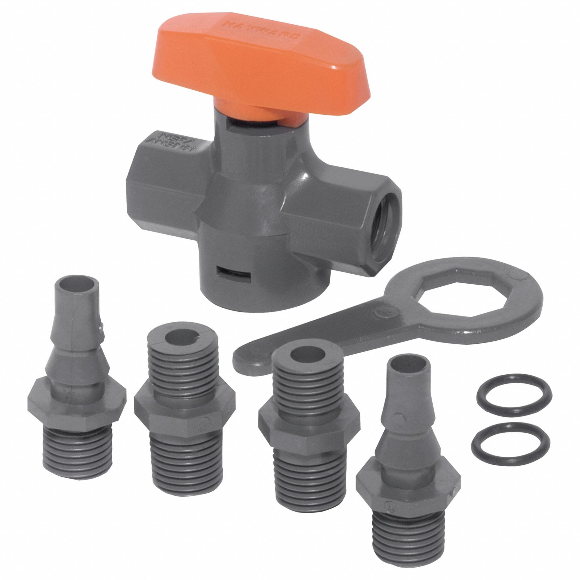 Manual Two-Way Ball Valve: 1/4 in, PVC, Straight, 150 psi Max. Pressure (CWP), One-Piece