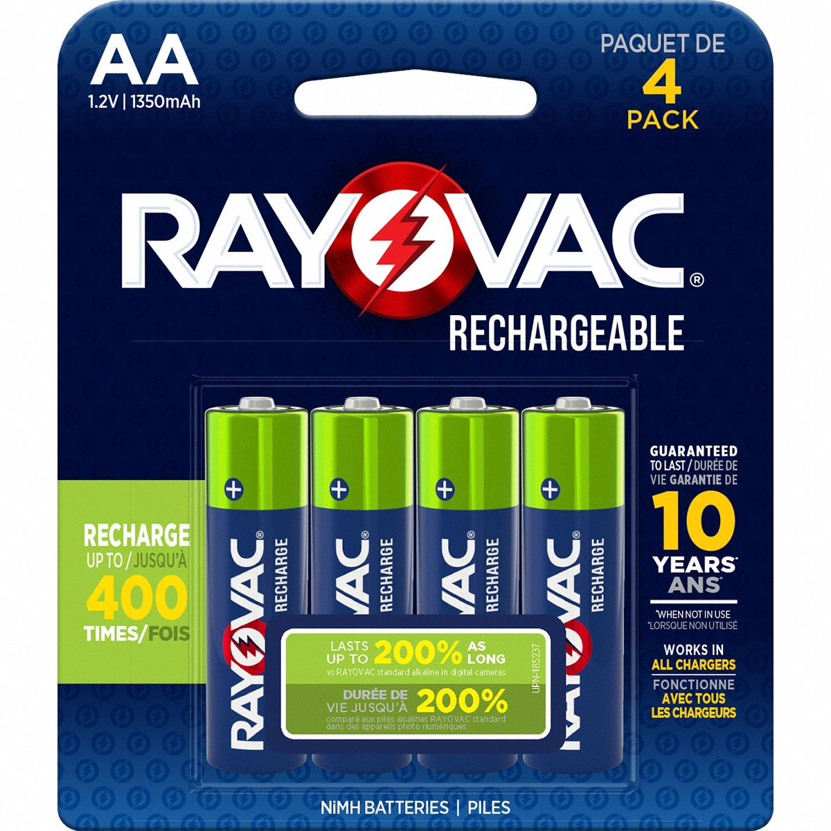 Rechargeable Battery: AA Battery Size, Nickel-Metal Hydride, 1.2V DC, 4 PK