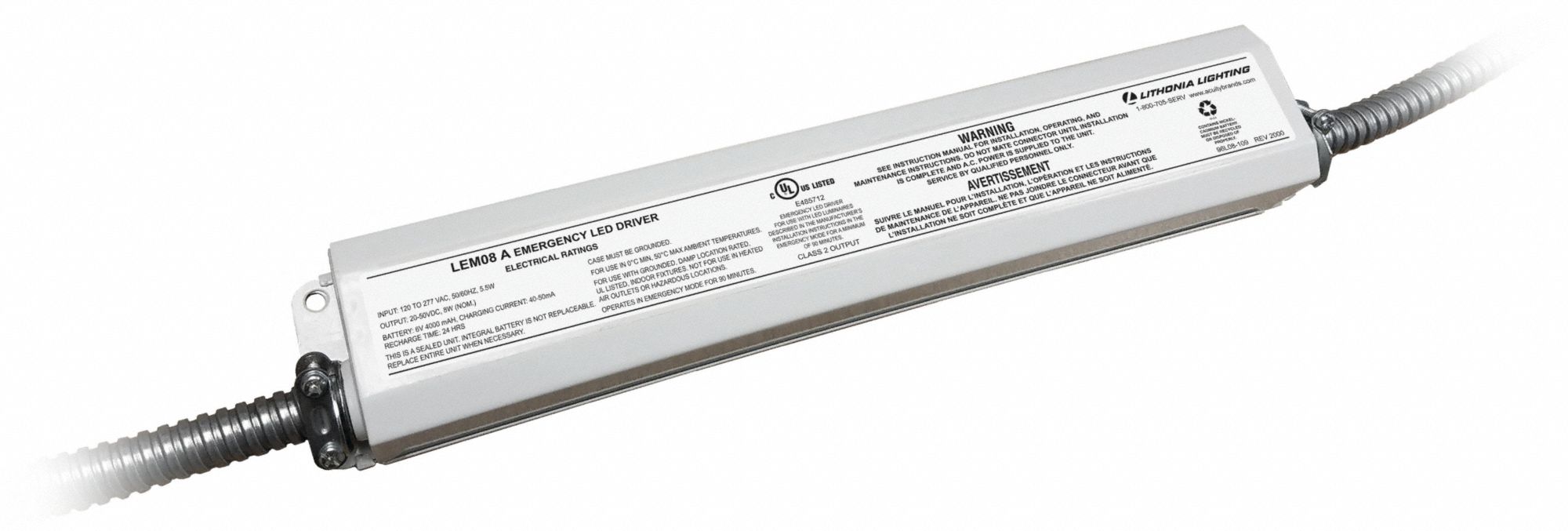 LEM08 LED EMERGENCY DRIVER, STEEL, 8 WATTS, 13 3/8 IN LENGTH