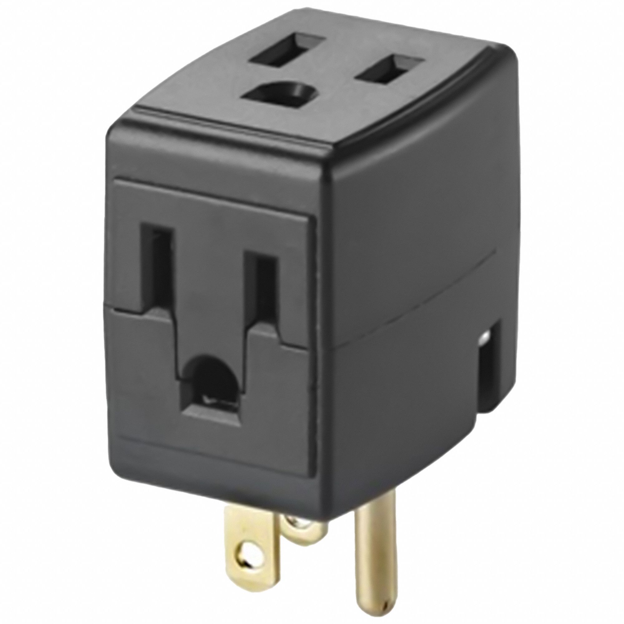 ADAPTATEUR DE PRISE, PRISE À PLUSIEURS SORTIES, 15 A, 125 V CA, 2 PÔLES, PLASTIQUE, NOIR