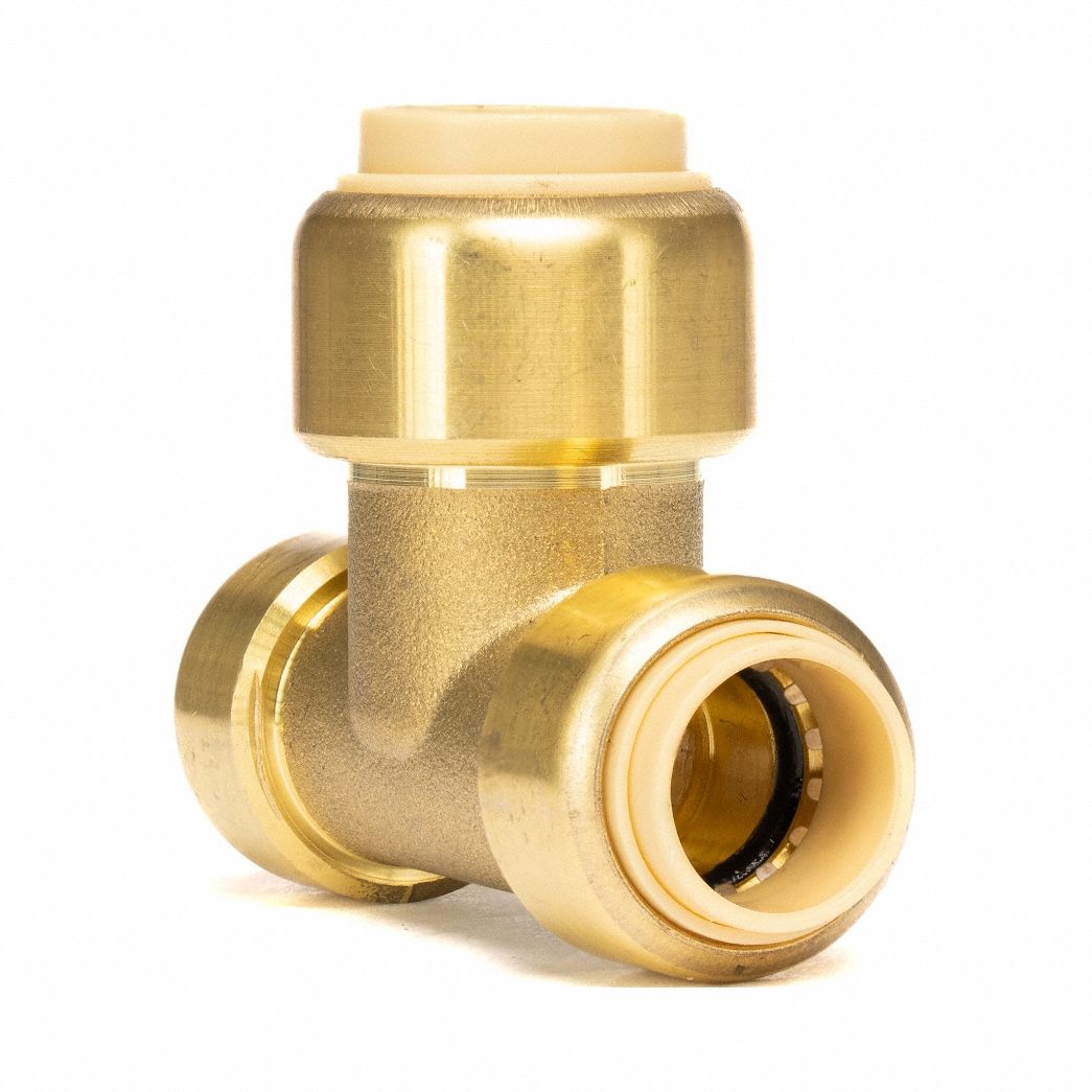 Reducing Tee: 3/8 in OD x 3/8 in OD x 1/2 in OD Size, Brass, Reducer