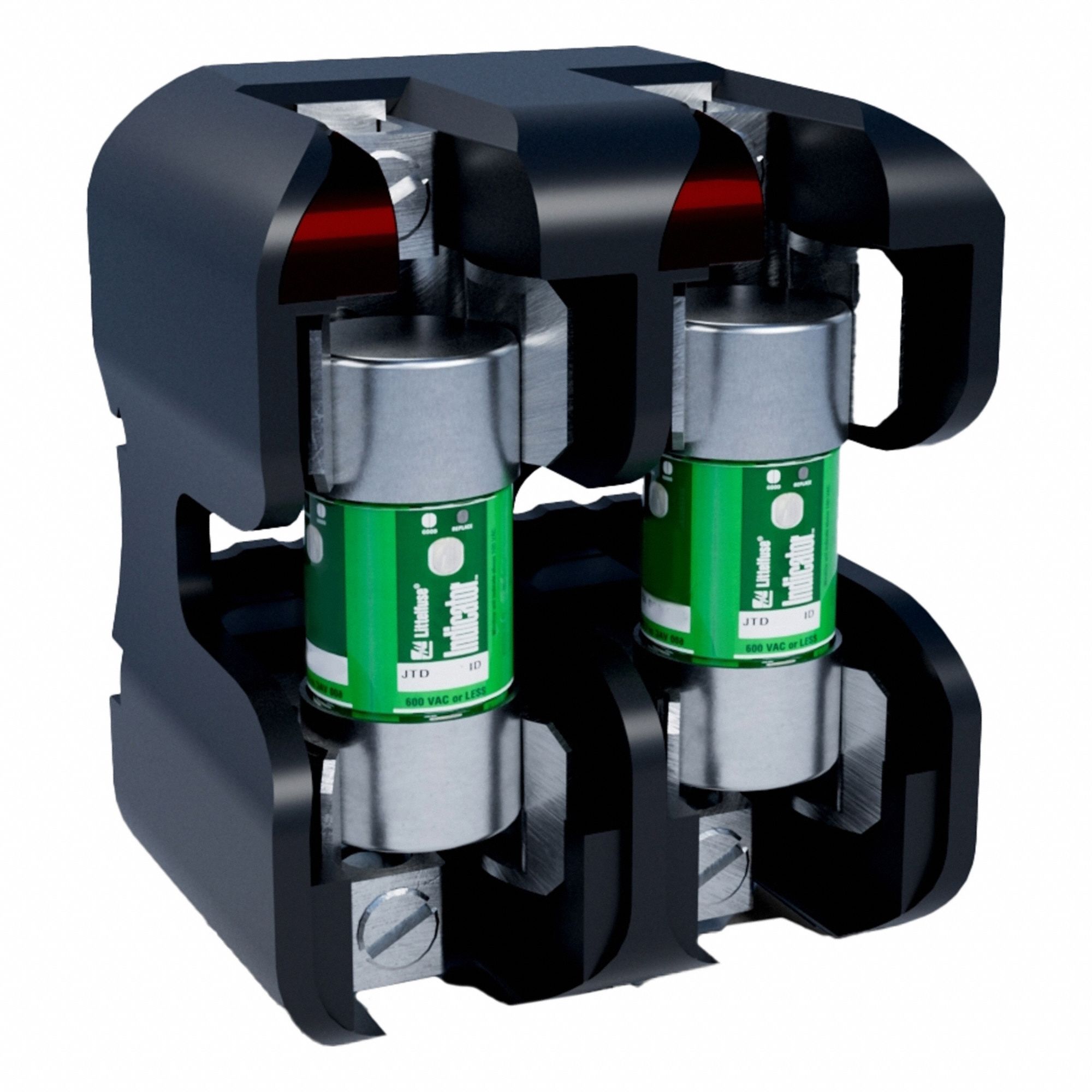 Fuse Block: Open Block Design, 2 Pole, 600 V AC, Box Lug, Indicating
